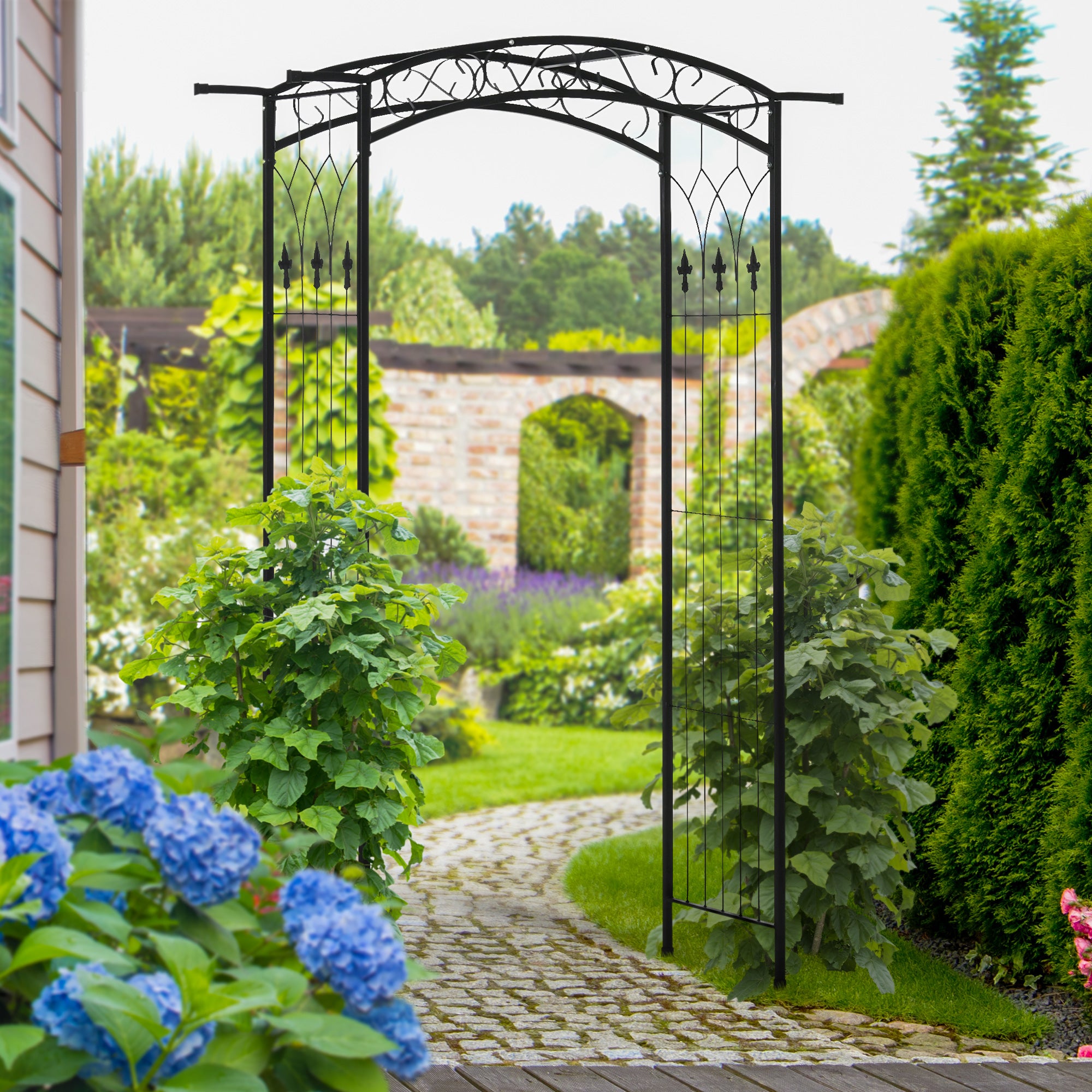 7Ft Garden Arch Arbor, Metal Arch Trellis for Climbing Vines, Garden Archway for Wedding, Bridal Party, Ceremony - Matte Black - Image 2