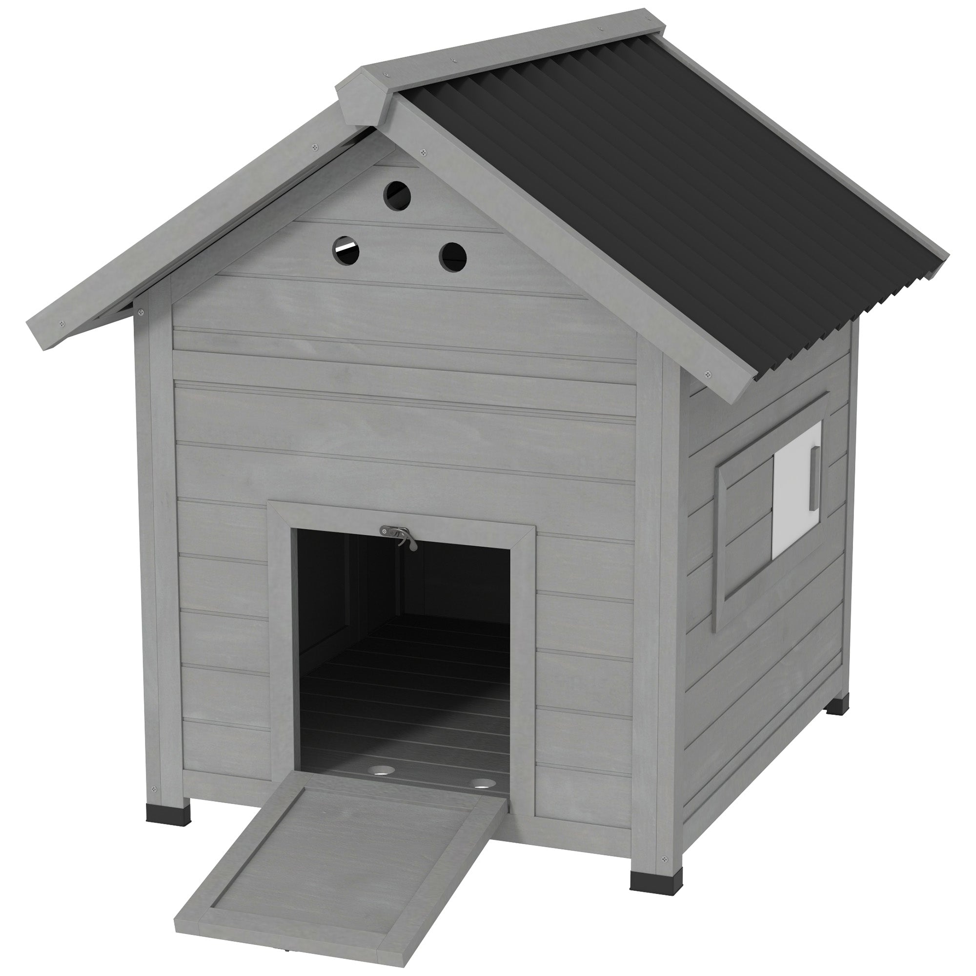 Duck Coop, Wooden Duck House with Openable Roof & Double Doors, Light Gray - Light Gray