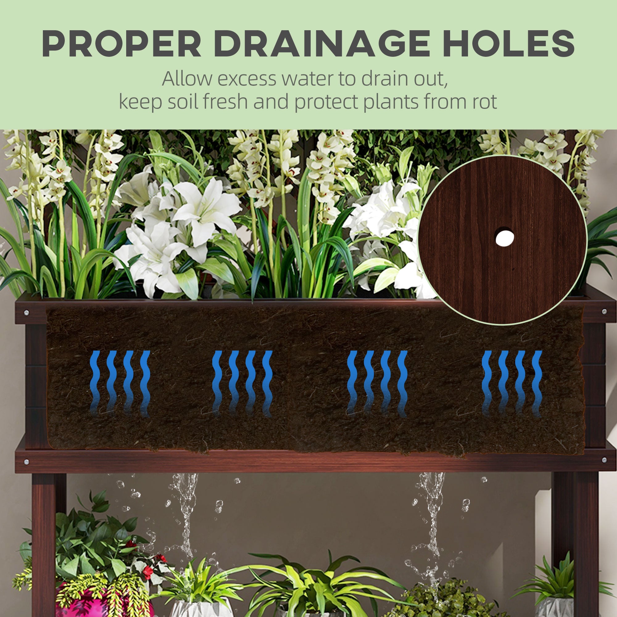 Elevated Wood Planter with Trellis for Climbing Plants, Raised Garden Bed with Legs and Drainage Holes, Carbonized - Carbonized - Image 6