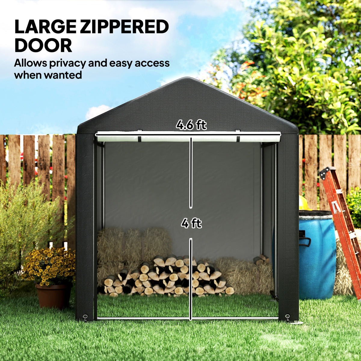 5.2 x 7.2 ft Portable Storage Shed Tent, Heavy Duty Outdoor Shed, Waterproof Garage Shelter with Galvanized Steel Black