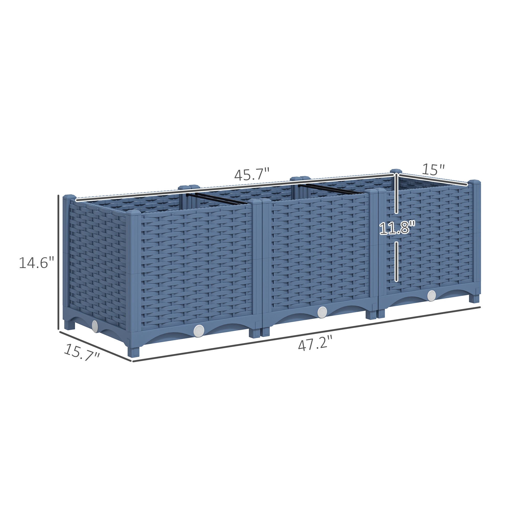 Plastic Raised Garden Bed, 4 x 1 x 1 ft Outdoor Flower Box with Drainage Holes for Vegetables, Herbs, Blue - Blue - Image 3