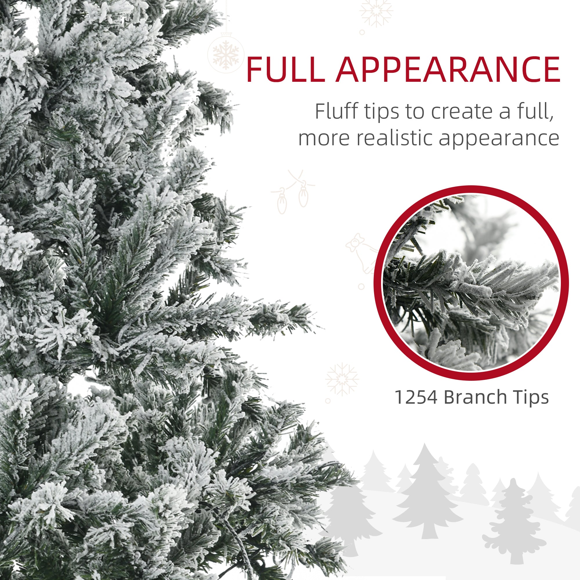 7.5' Prelit Artificial Flocked Christmas Trees, with Snow Frosted Branches, Cold White LED Lights, Auto Open