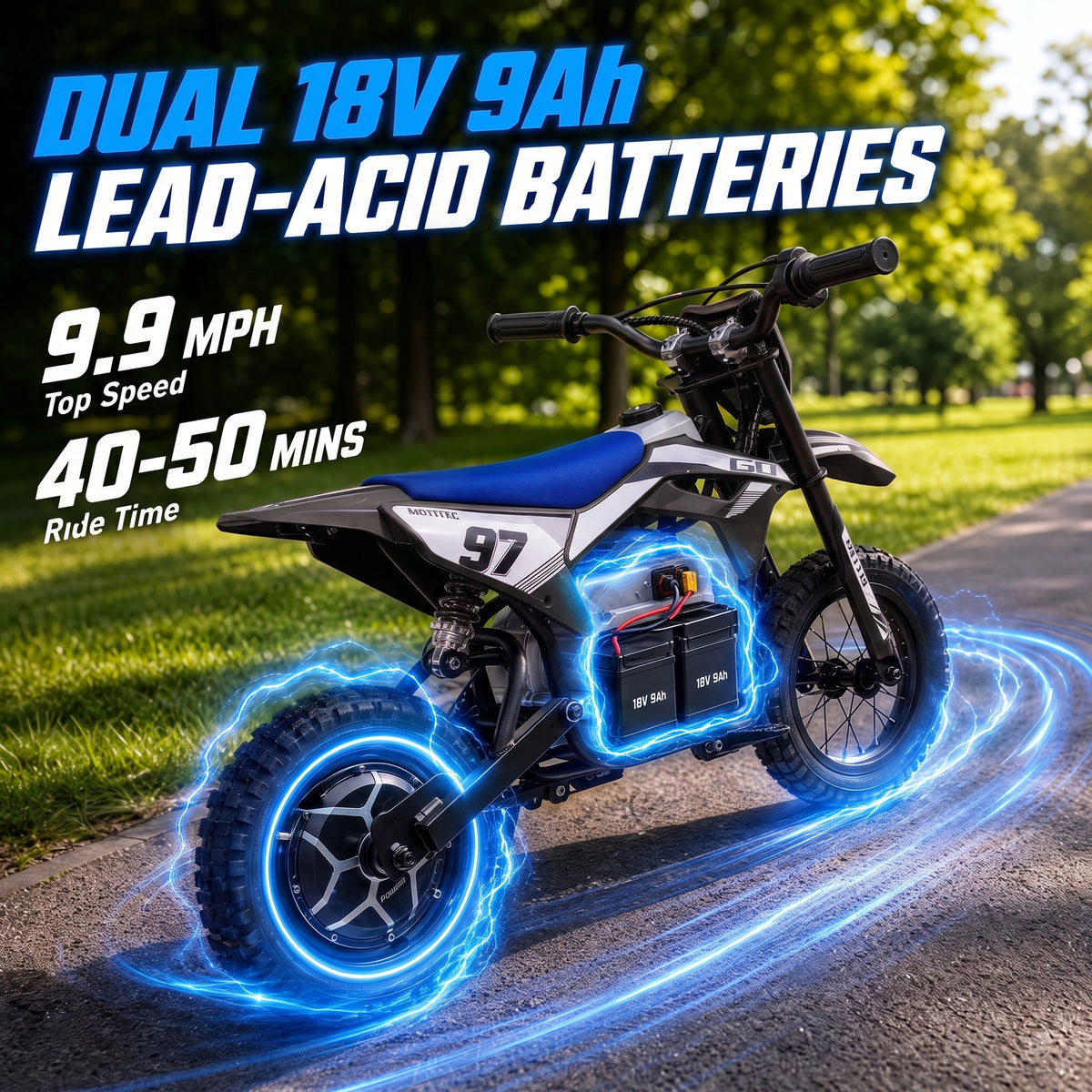 36V Electric Dirt Bike for Kids with Brushless Motor, Up to 9.9 MPH, Inflatable Tires and Rear Suspension, Black