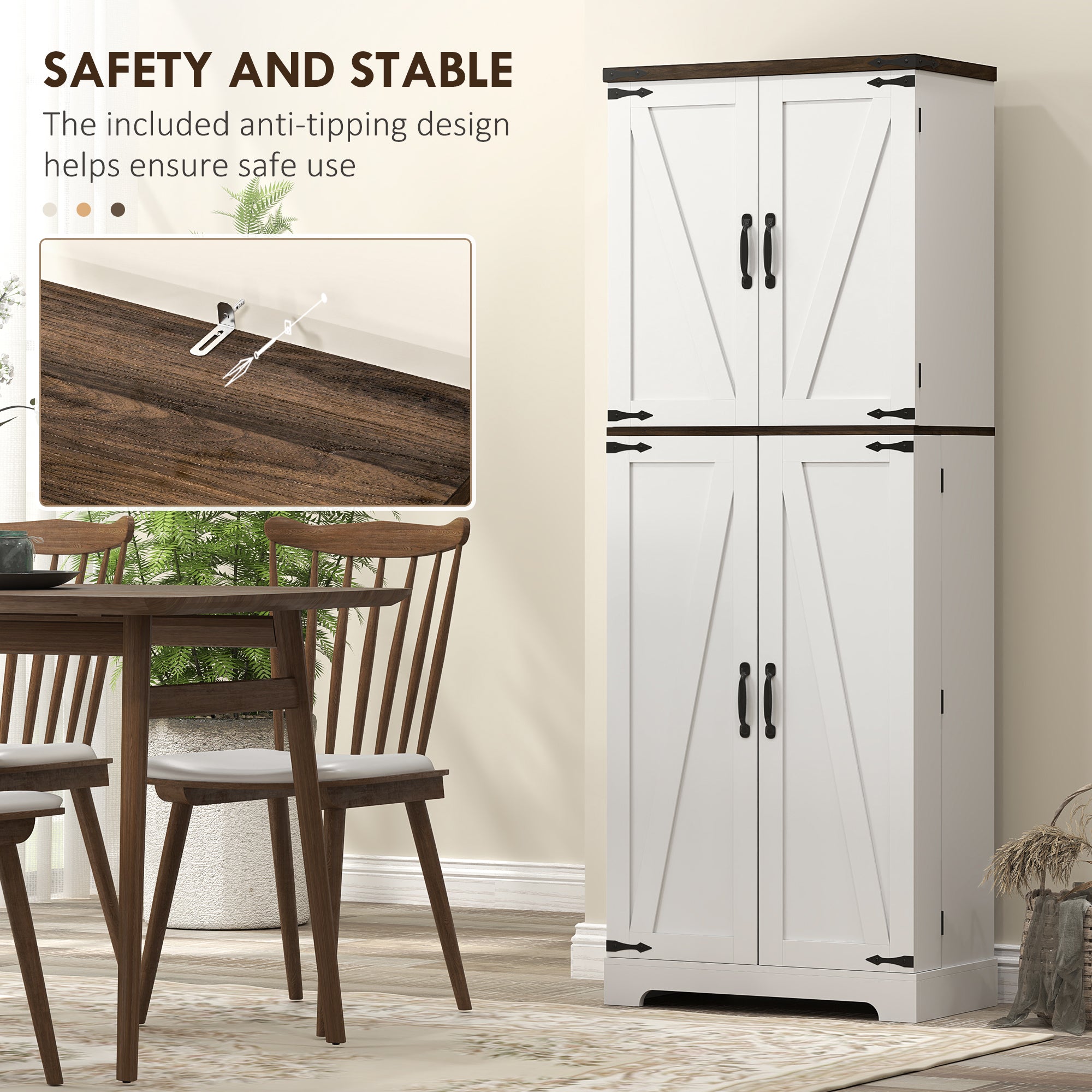 64" Tall Kitchen Pantry Cabinet with Motion Sensor Light, Spice Racks and Adjustable Shelves, White