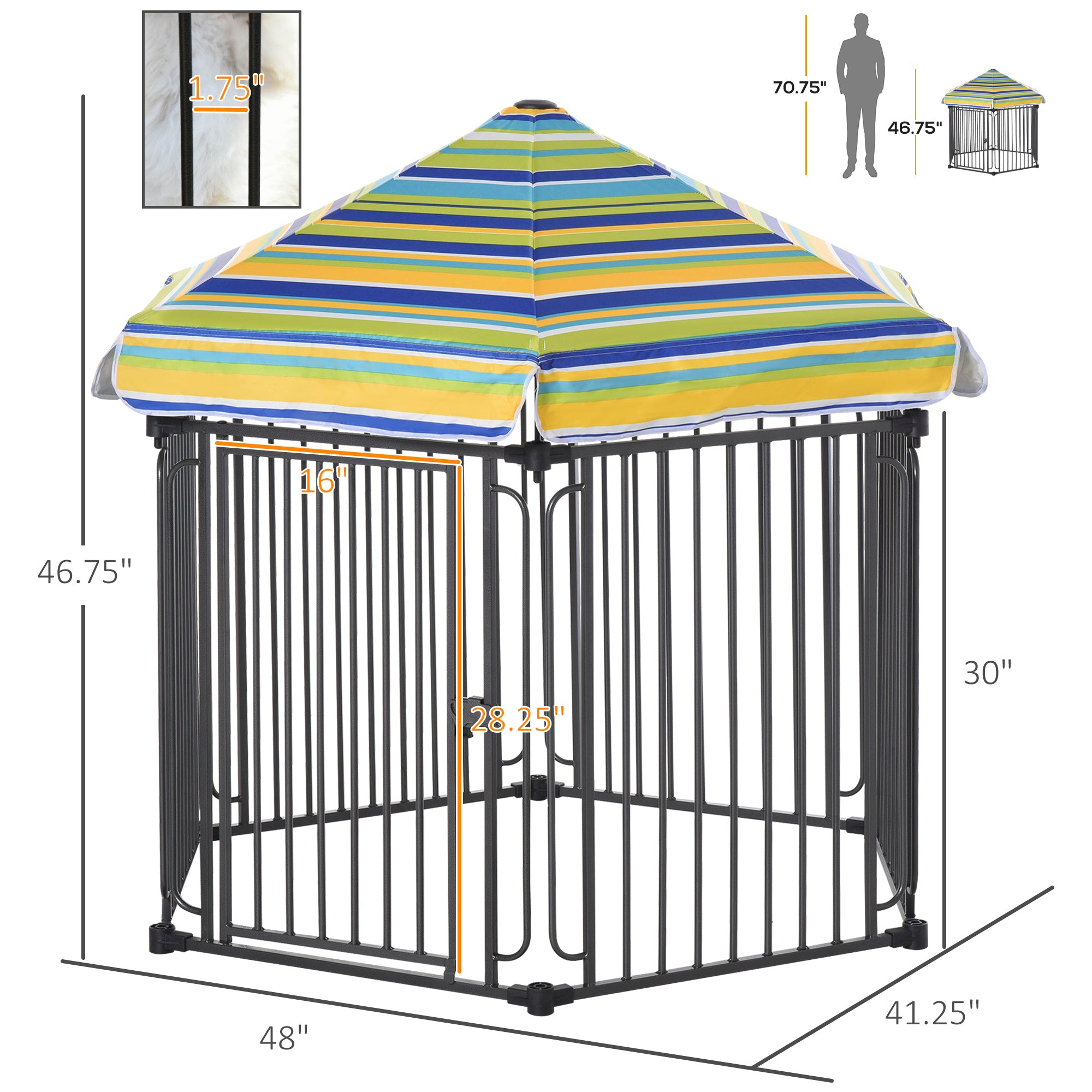 48" x 41" Heavy-Duty Metal Dog Playpen, Outdoor Pet Cage Kennel, Puppy Exercise Fence Barrier with Weather-Resistant Polyester Roof, Locking Door, & Metal Frame - Black, Multi-color - Image 3