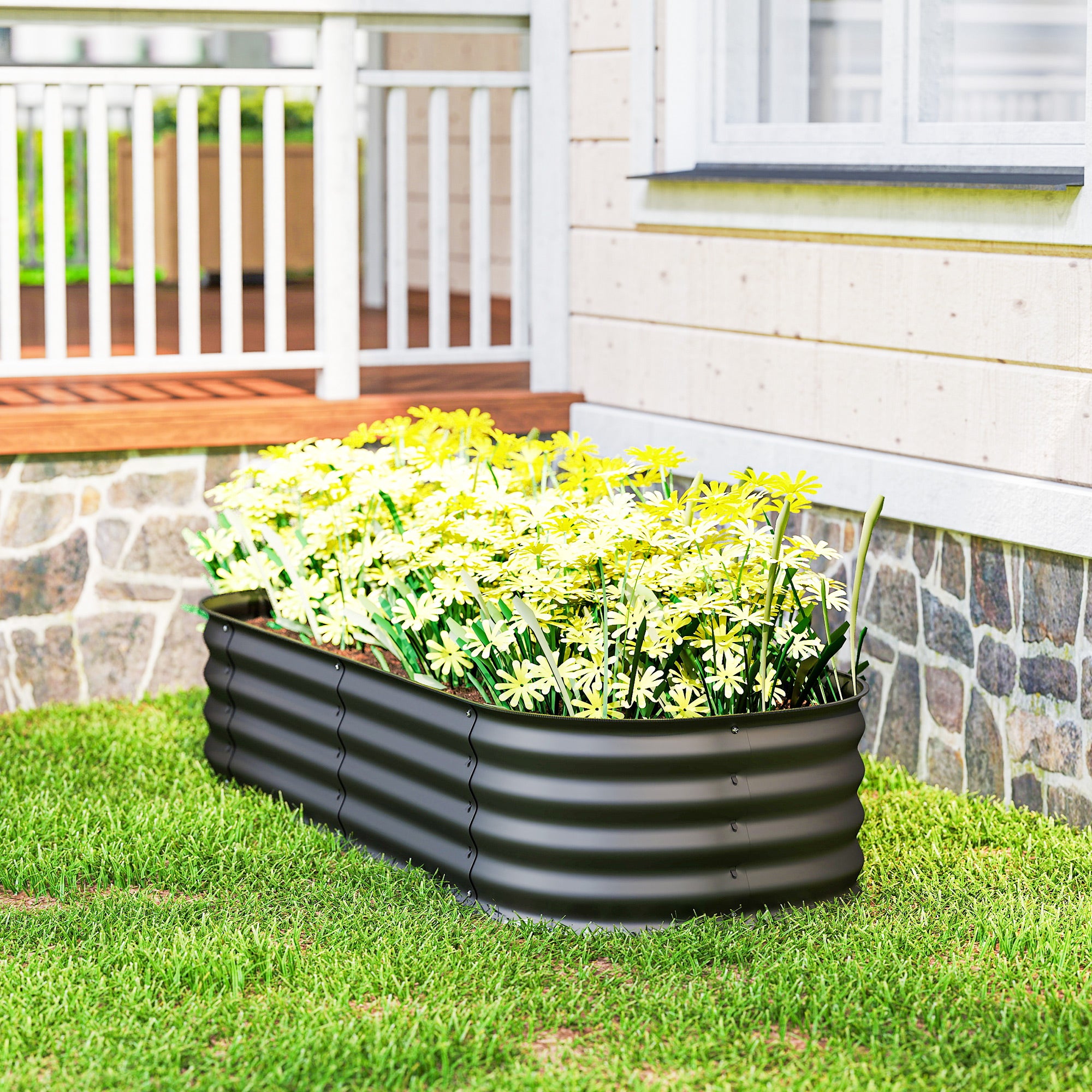 4.9' x 2' x 1' Galvanized Raised Garden Bed Kit, Metal Planter Box with Safety Edging, Dark Gray - Dark Gray - Image 8