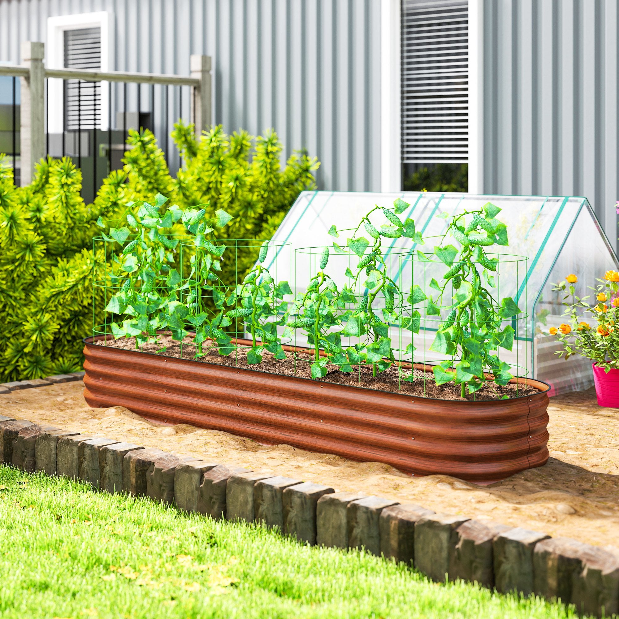 7.9' x 2' x 1' Galvanized Raised Garden Bed Kit, Metal Planter Box with Safety Edging, Brown - Brown - Image 2