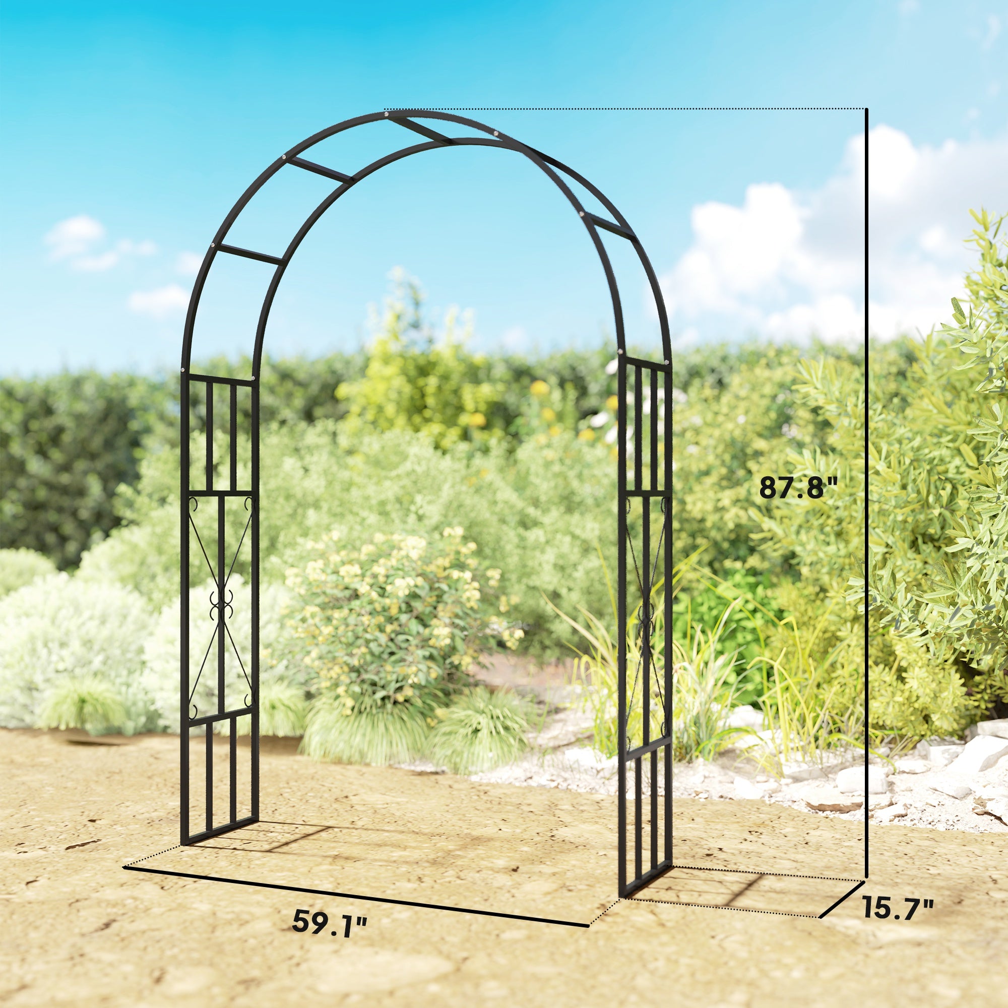 7.3ft Steel Garden Arch Trellis, Garden Arbor Trellis for Climbing Plants Roses Wisteria Vines, Flower Arch Wedding Arch Stand for Outdoor, Garden, Lawn, Backyard, Black - Black - Image 3