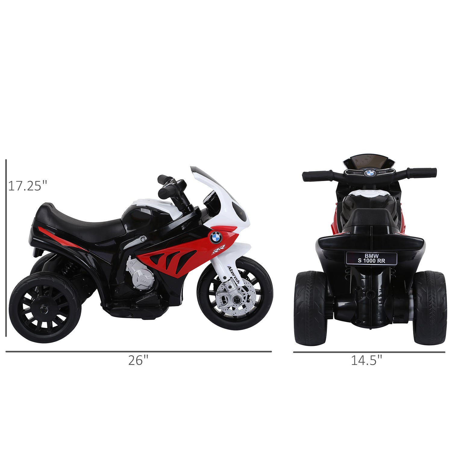 6V 3 Wheeled Electric Motorcycle, Kids Motorcycle Licensed BMW with Headlight, Music, Red