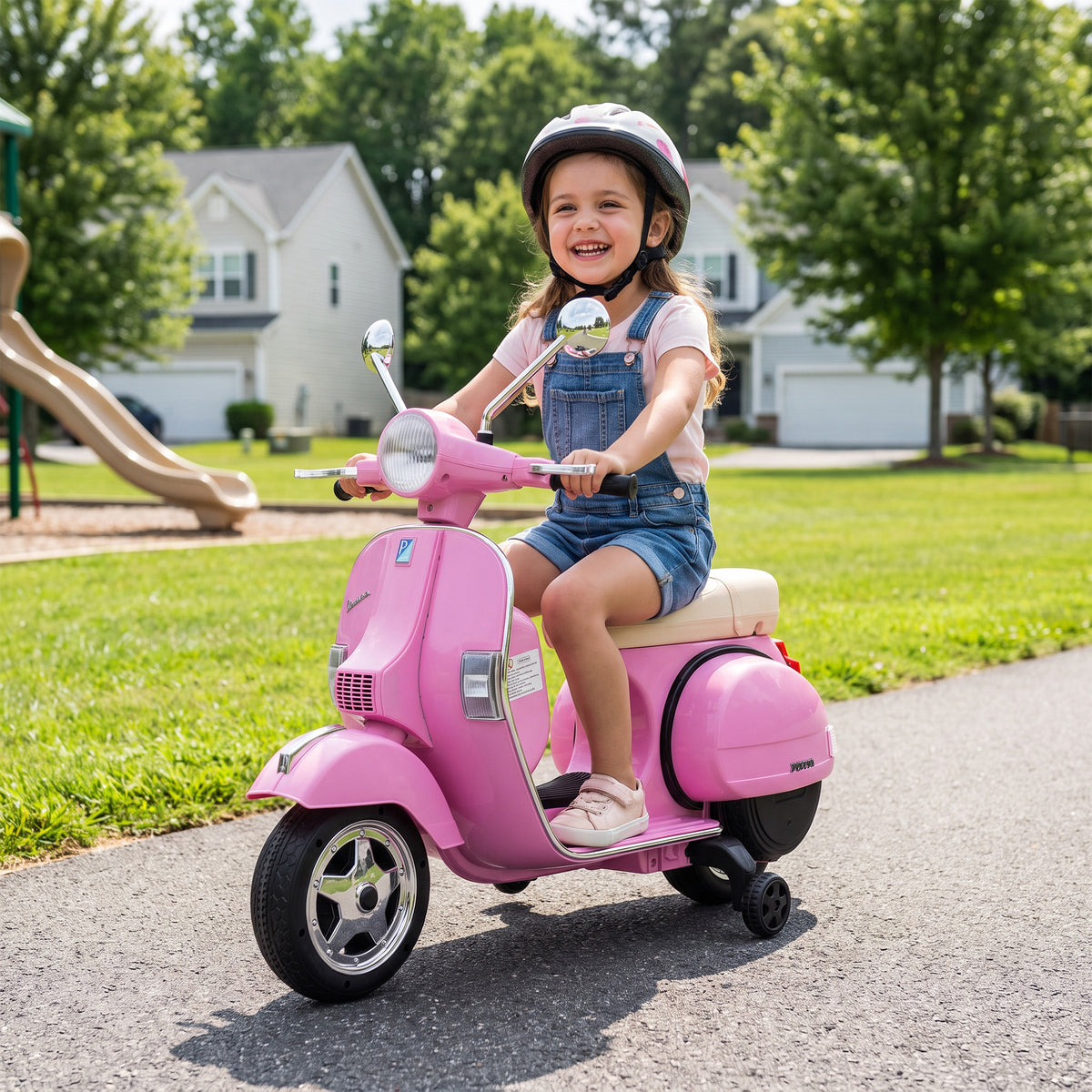 12V Kid Motorcycle, Electric Motorbike with Training Wheels, Rear Suspension, Steering Limitation for 3-6 Years, Pink