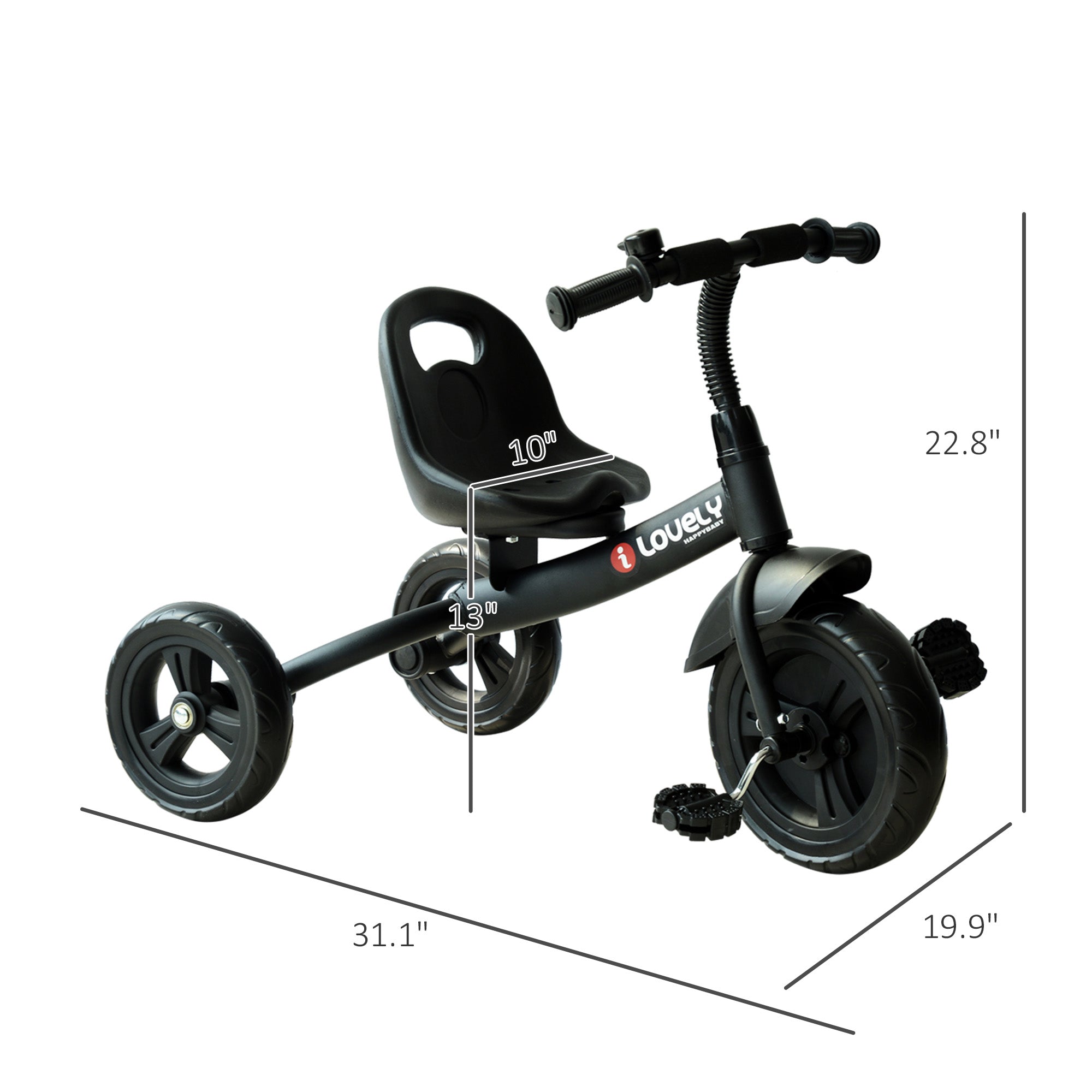 3-Wheel Recreation Ride-On Toddler Bike With Bell for Children Indoor / Outdoor, Black