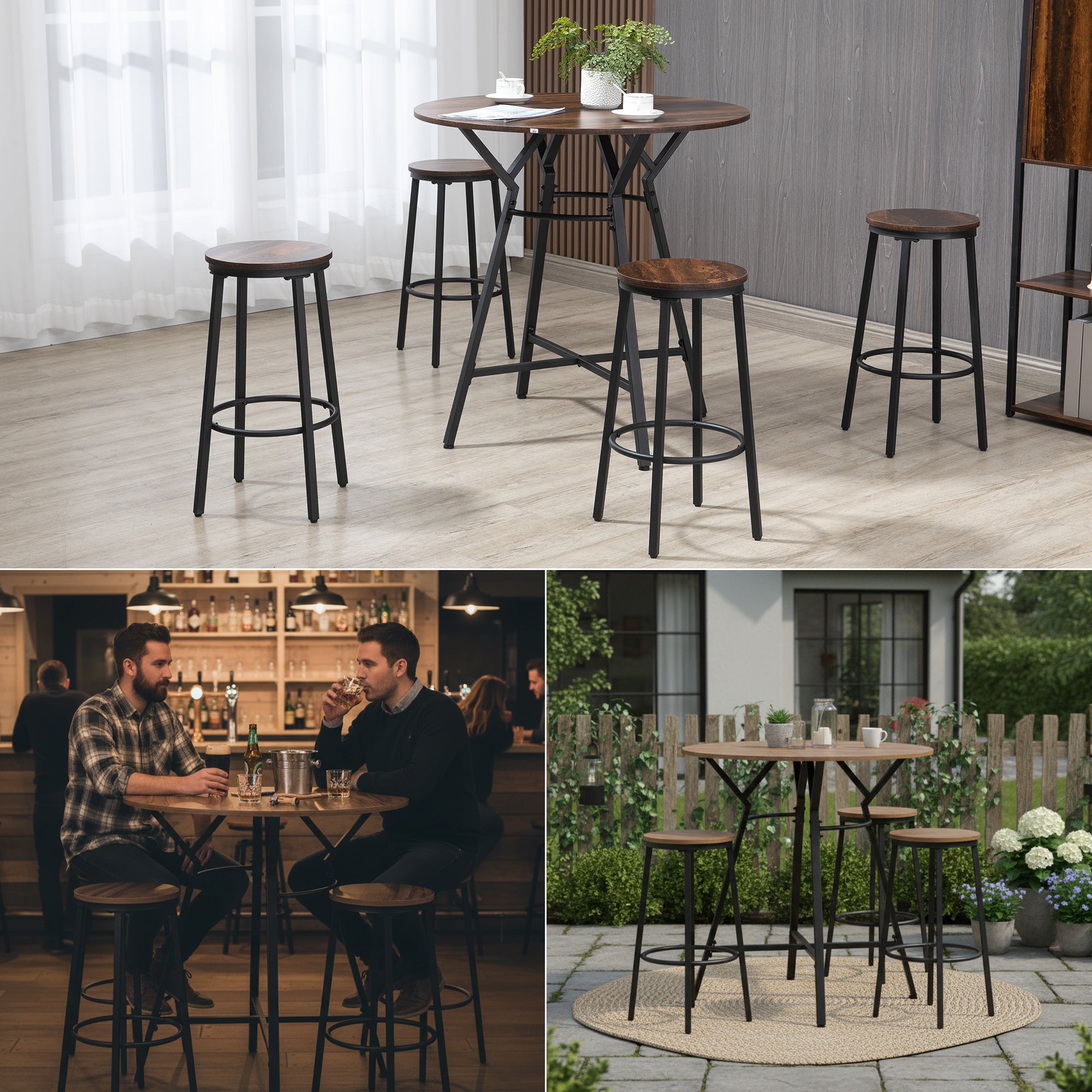 5-Piece Bar Table and Chairs Set, Space Saving Dining Table & 4 Stools