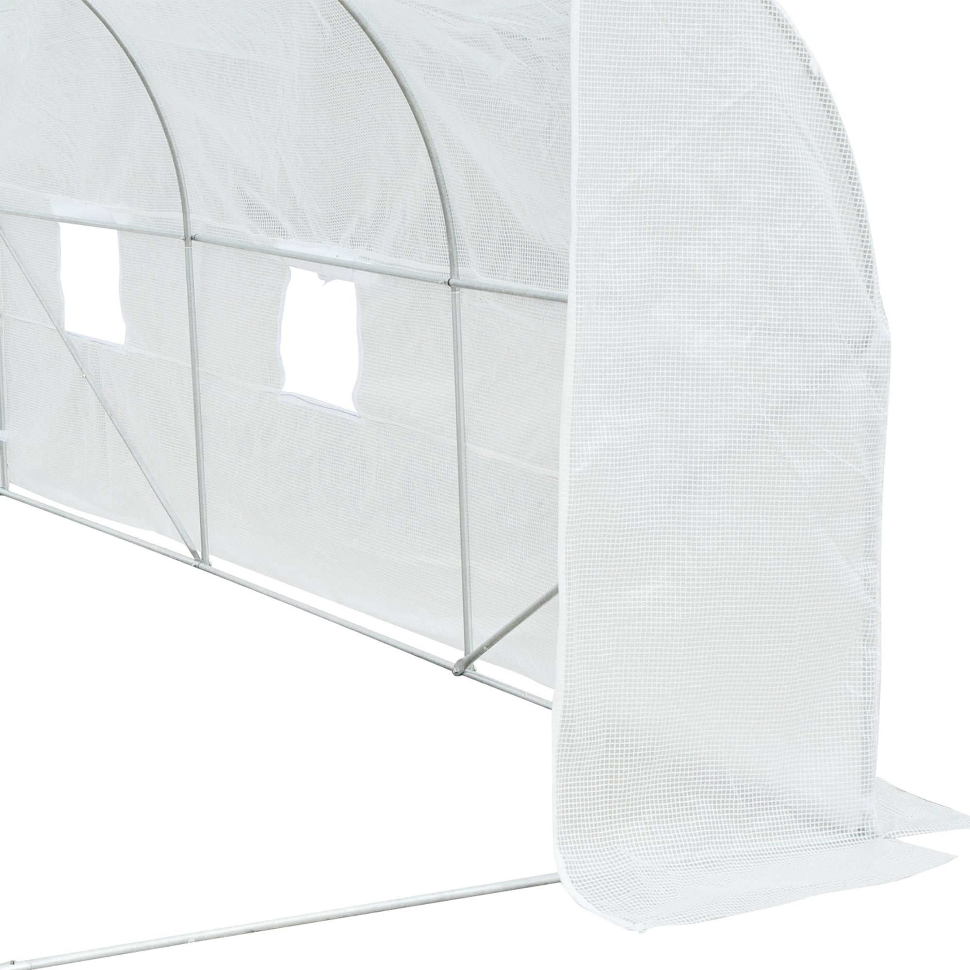 11.5' x 10' x 6.5' Outdoor Walk-in Greenhouse, Tunnel Green House with Roll-up Windows, Zippered Door, PE Cover, Heavy Duty Steel Frame, White - White - Image 8