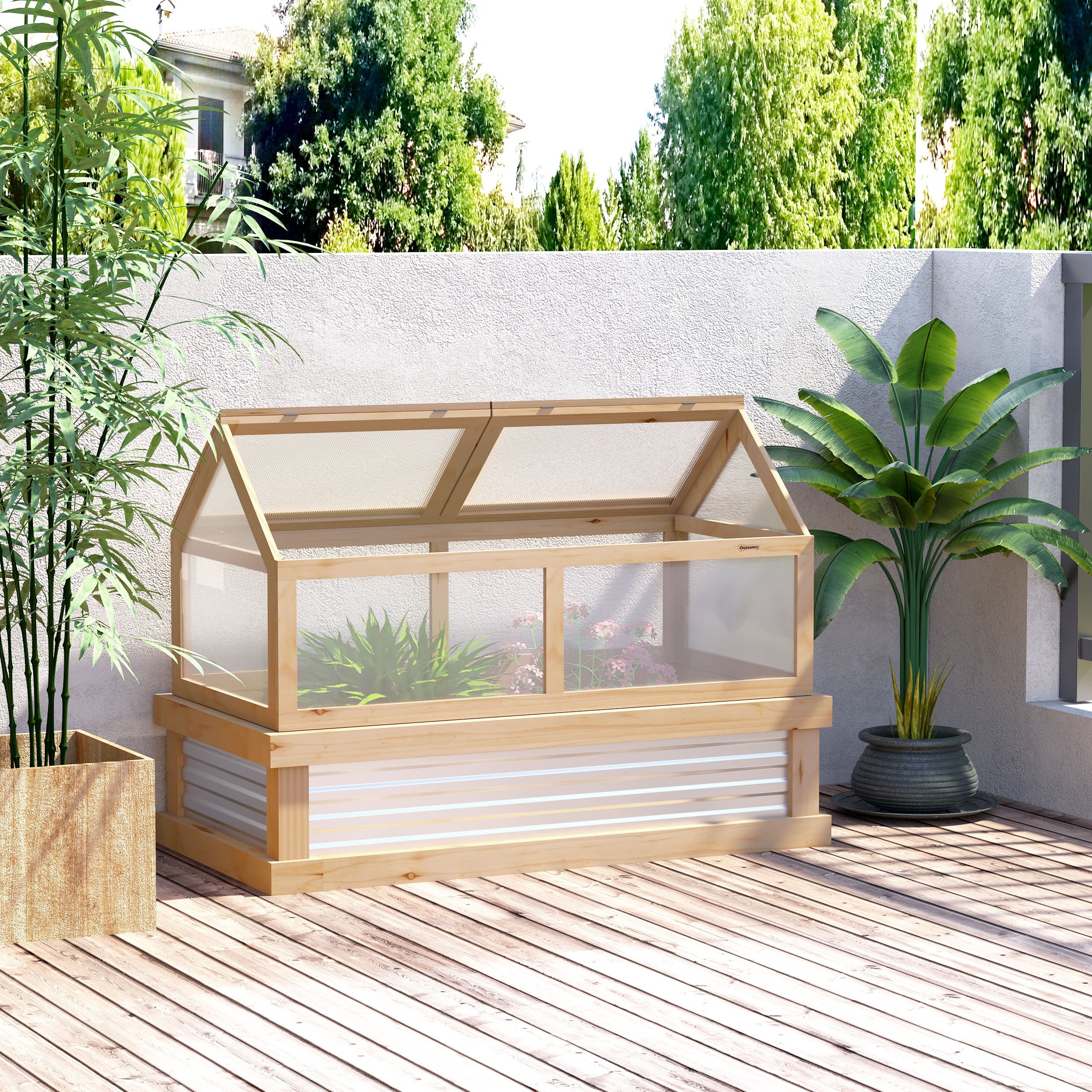 48" x 24" x 32.25" Elevated Planting Beds Garden Wooden Cold Frame Greenhouse Flower Planter Protection Wood - Natural wood finish - Image 2