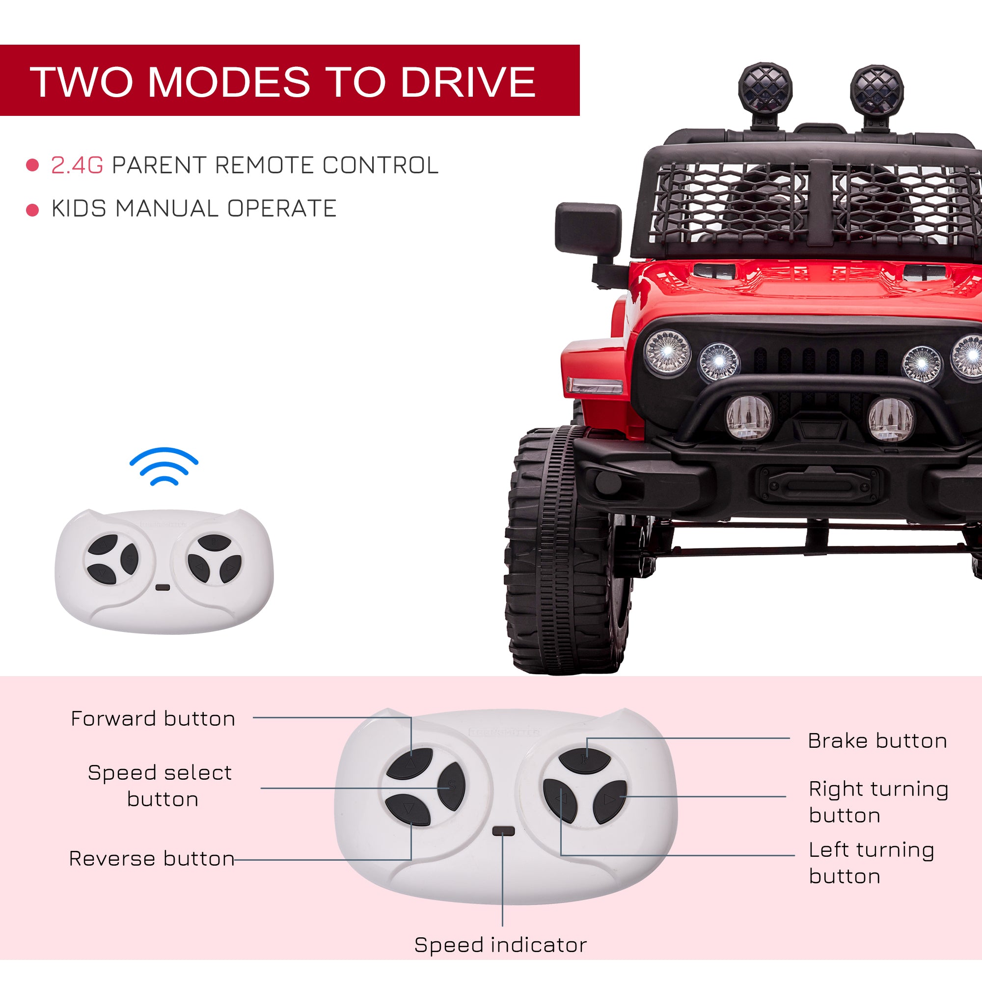 12V Kids Ride On Truck with Parent Remote Control, Battery Powered Electric Car with Spring Suspension, Adjustable Speed, LED Lights and Horn, Red
