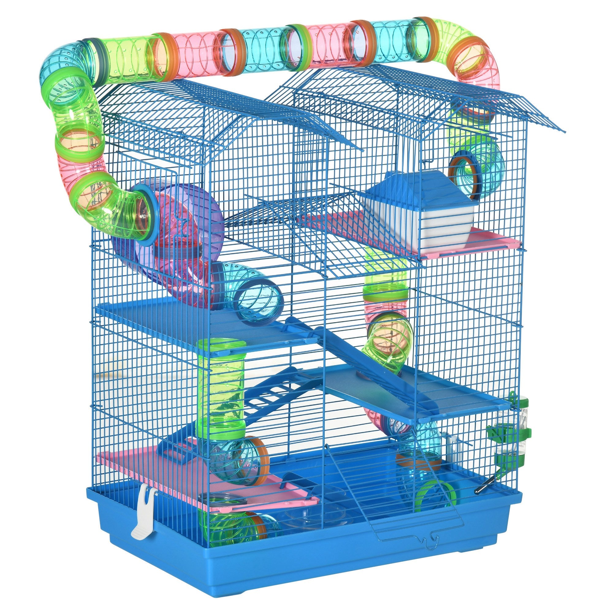 18.5" 5 Tier Hamster Cage with Tubes and Tunnels, Small Animal Cage, Rat Gerbil Cage with Water Bottle, Food Dish, Exercise Wheel, Blue - Sky Blue