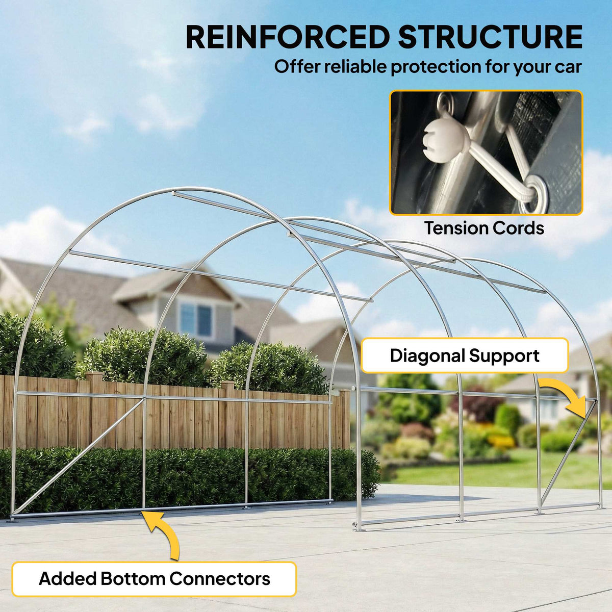 10' x 16' Carport, Heavy Duty Portable Garage Storage Tent with Large Zippered Door, Anti-UV PE Canopy Cover for Car, Truck, Boat, Motorcycle, Bike, Garden Tools, Outdoor Work, Beige