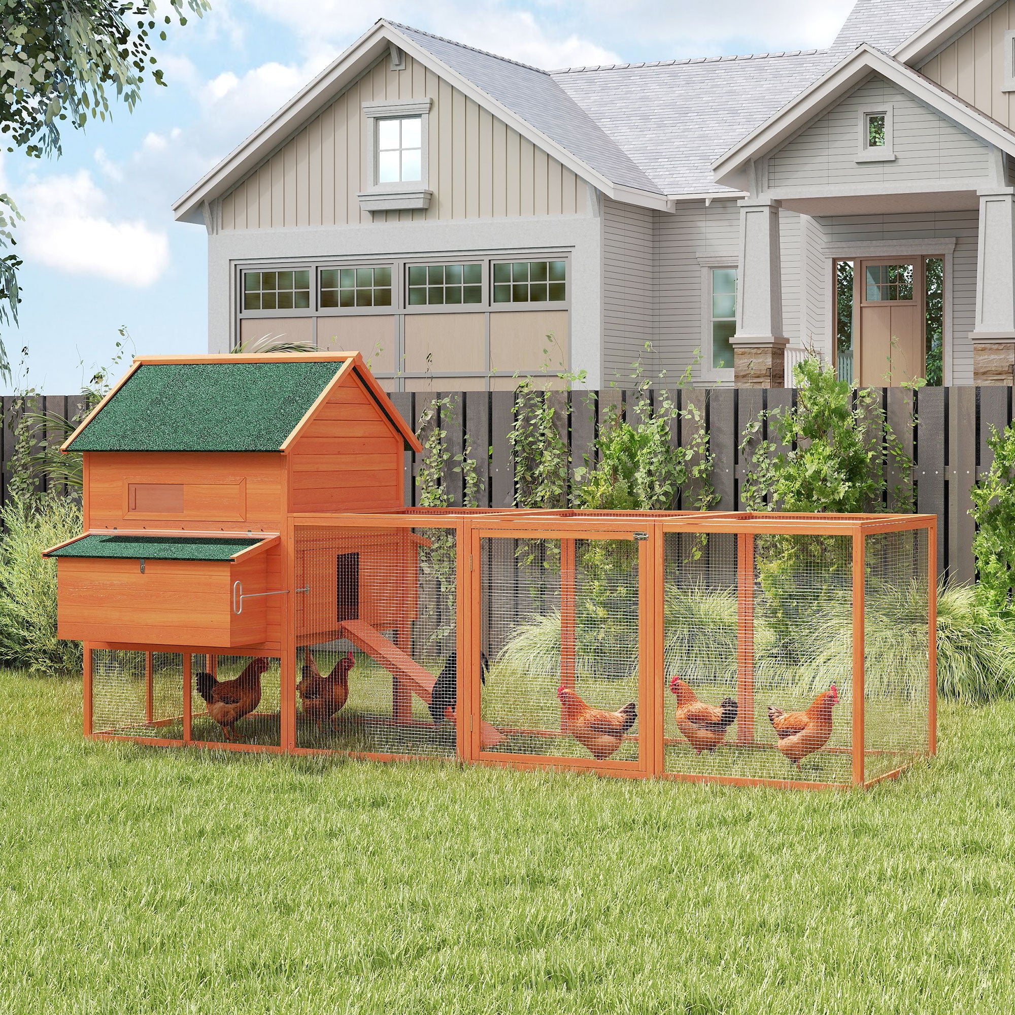 137" Wooden Chicken Coop for 8-10 Chickens, Backyard, Orange - Orange - Image 2