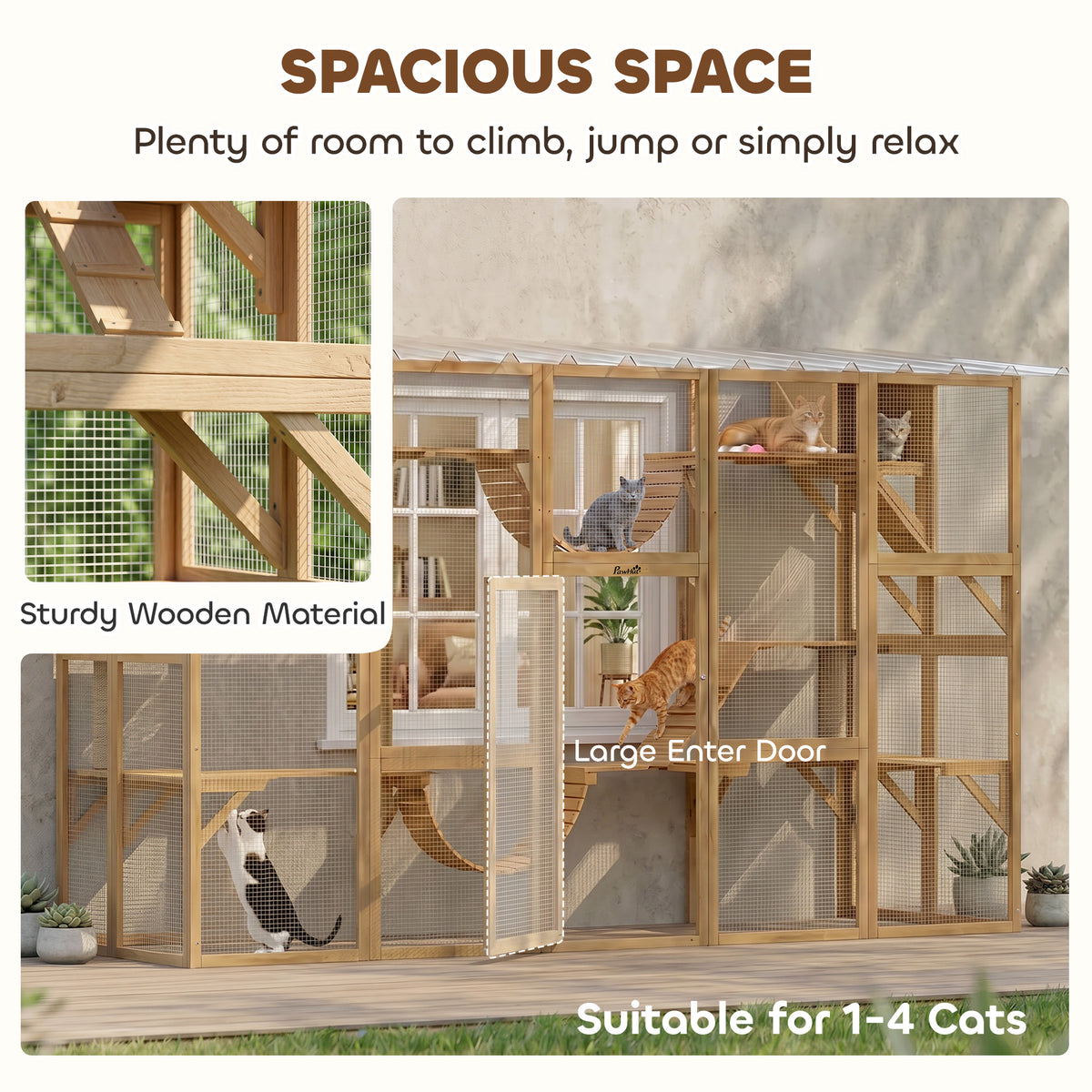 Catio Playground Cat Window Box Outside Enclosure for Multiple Cats w/ Shelves & Bridges, Yellow