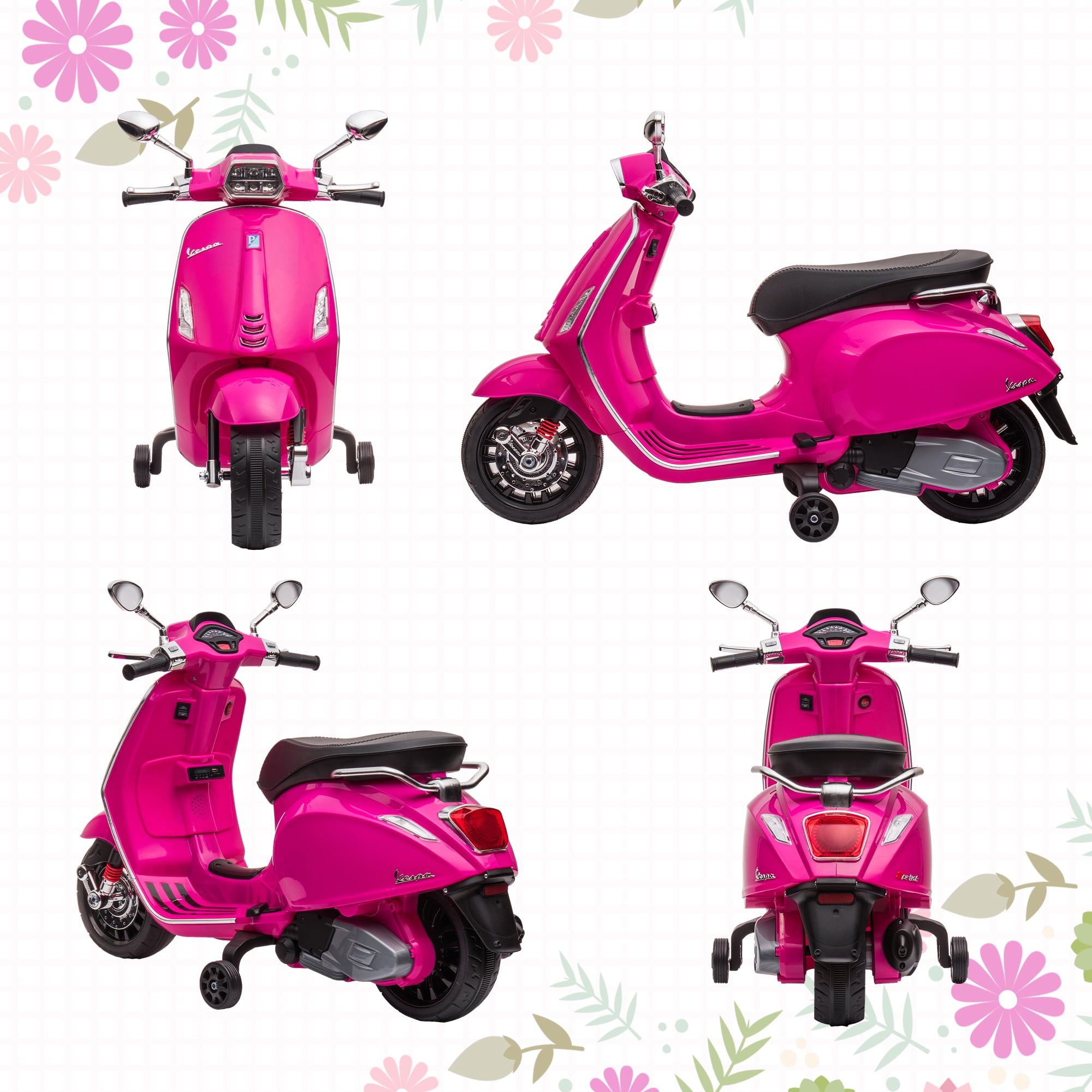 Vespa Licensed Kids Motorcycle 6V Toddler Motorcycle with Music, FM Radio, Headlight, Pink