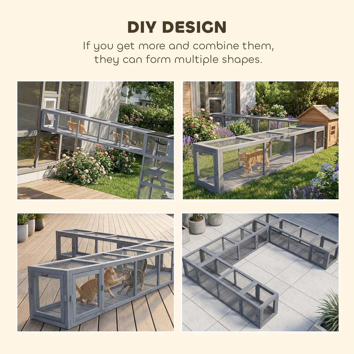 Wooden Cat Run with Weather Protection, Connecting Inside and Outside, 79"L x 15"W x 15"H, Dark Gray