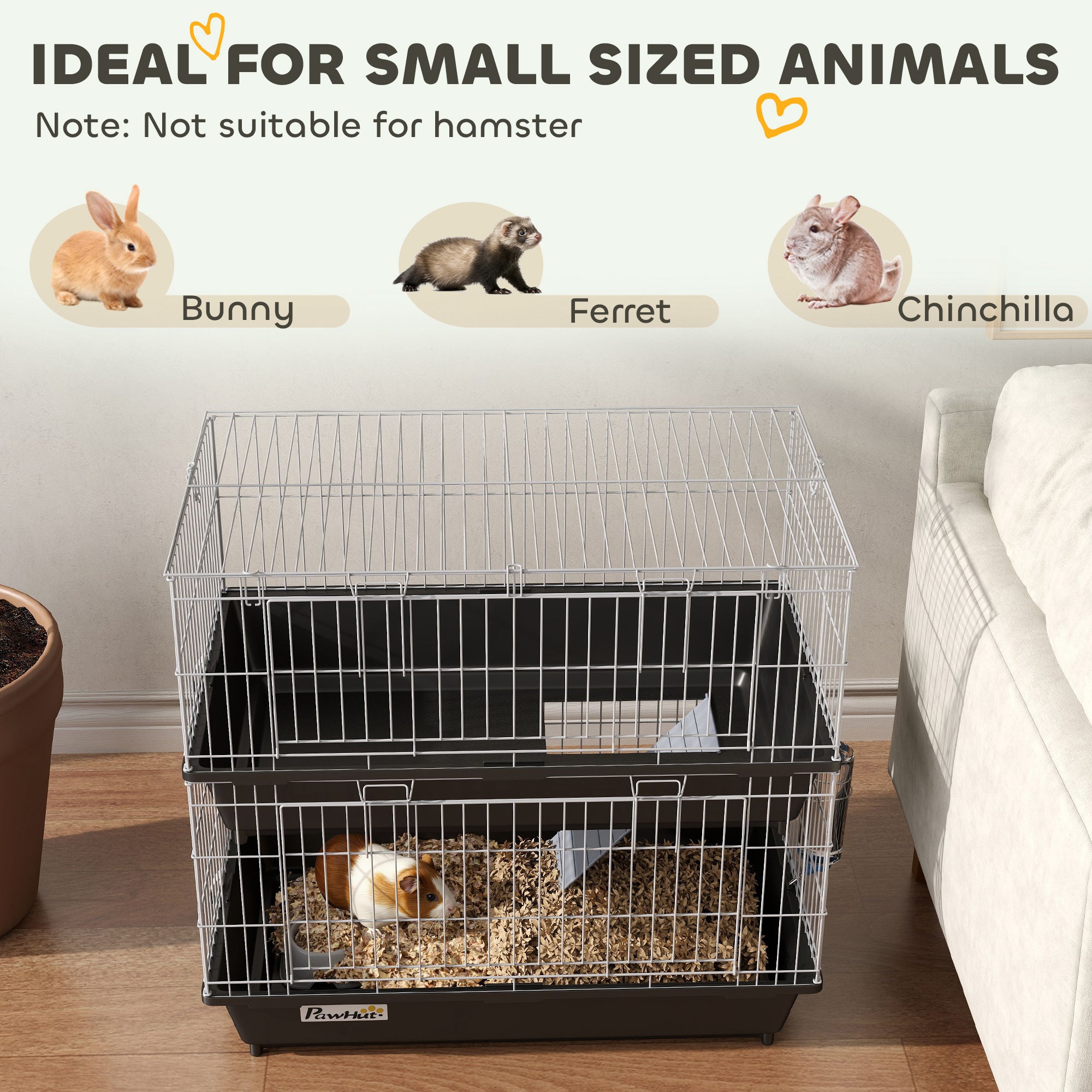 2-Tier Small Animal Cage with 2 Doors, Trays, Dish, Bottle, and Ramp for Bunny, Ferret, Chinchilla, Black - Black - Image 8
