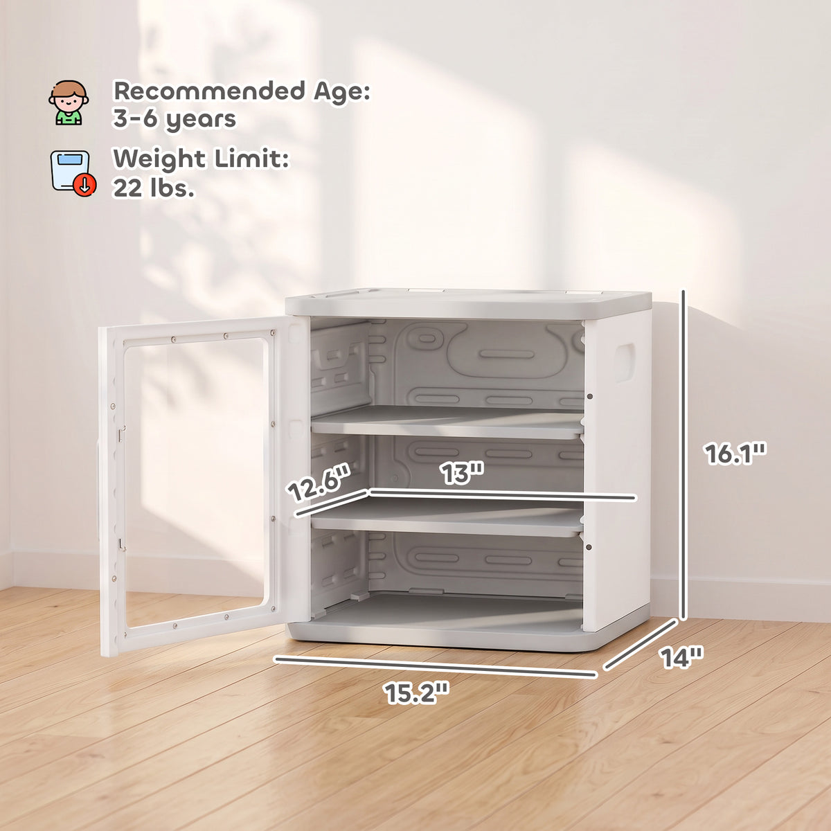 Toy Storage Organizer, 3 Tier Adjustable Toy Storage Cabinet Dustproof HDPE Plastic, Transparent Door, White