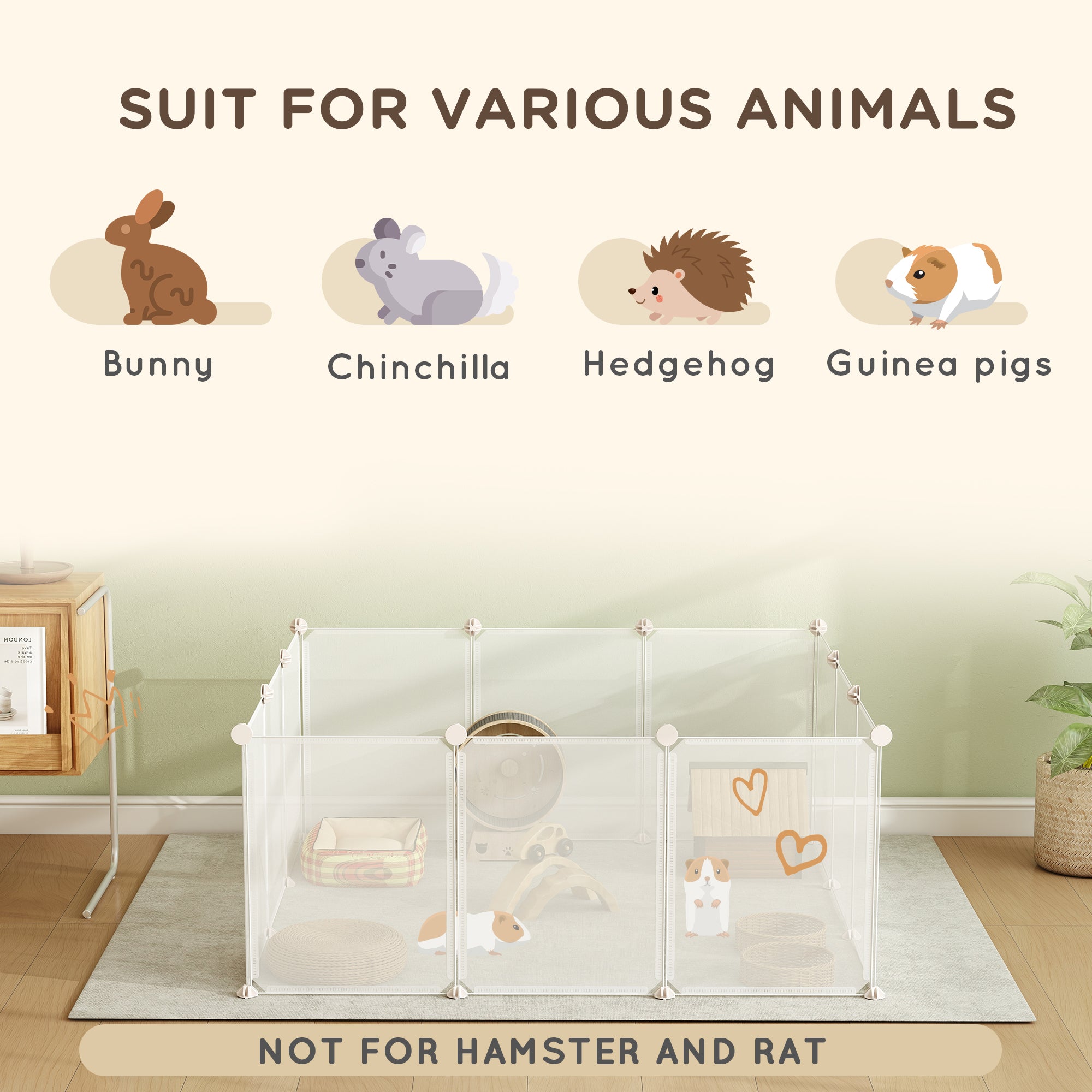 Pet Playpen DIY Small Animal Cage Open Enclosure Portable Plastic Fence 12 Panels for Guinea Pig Hedgehog White, 18" x 14" - White - Image 5