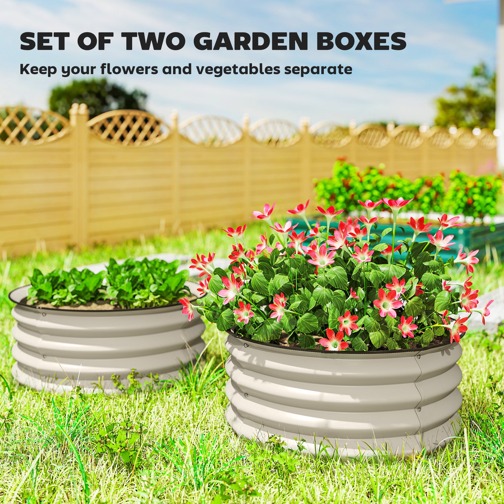 Set of 2 Raised Garden Bed, Metal Planter Box with Safety Edging, Easy-to-assemble Stock Tank, Cream - Cream White - Image 4