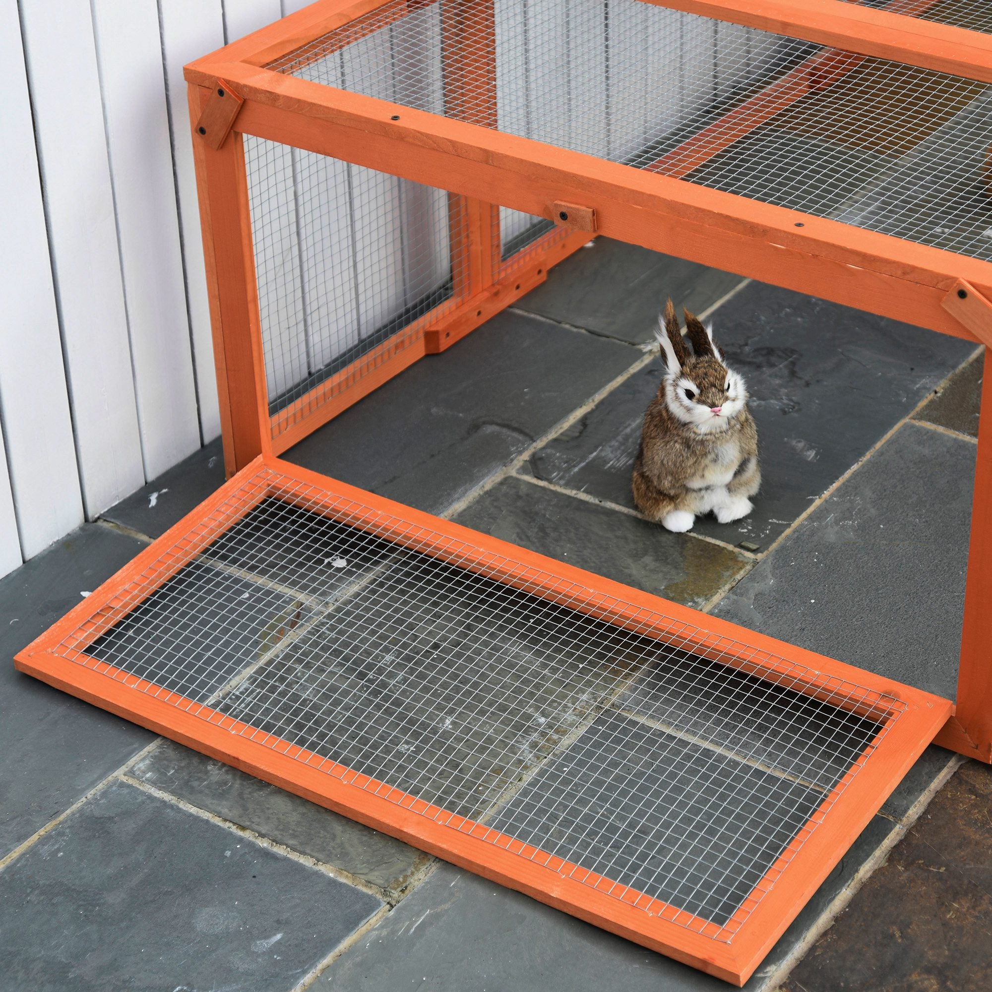 Large Wooden Rabbit Hutch Small Animal Habitat Enclosure Outdoor Run and Lockable Doors - Natural - Natural Wood - Image 8