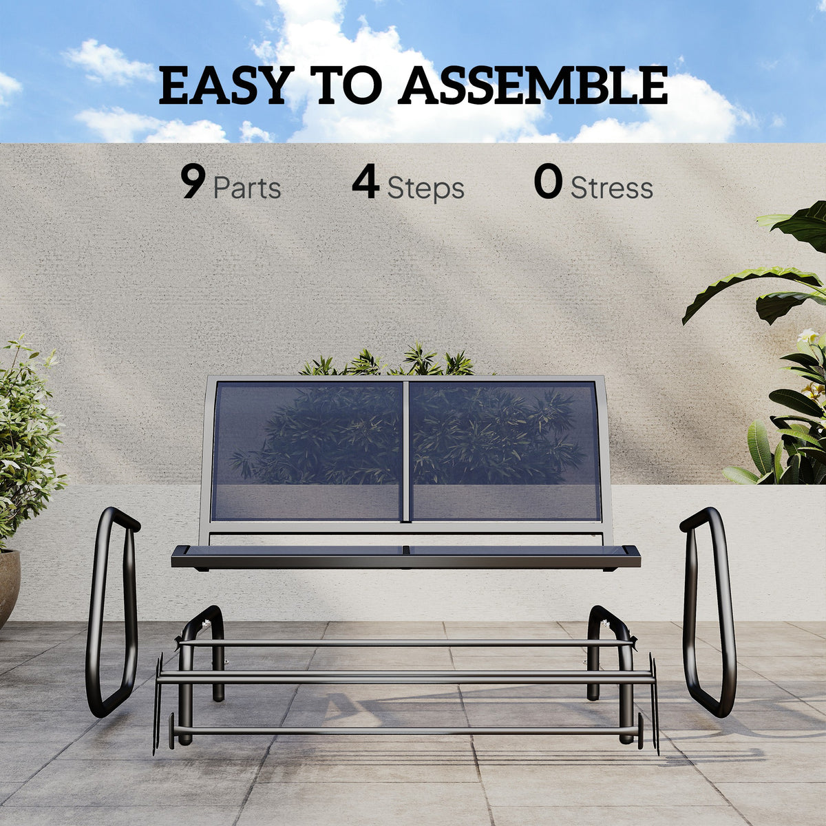 2-Person Outdoor Glider Bench, Patio Double Swing Rocking Chair Loveseat with Steel Frame, Dark Blue
