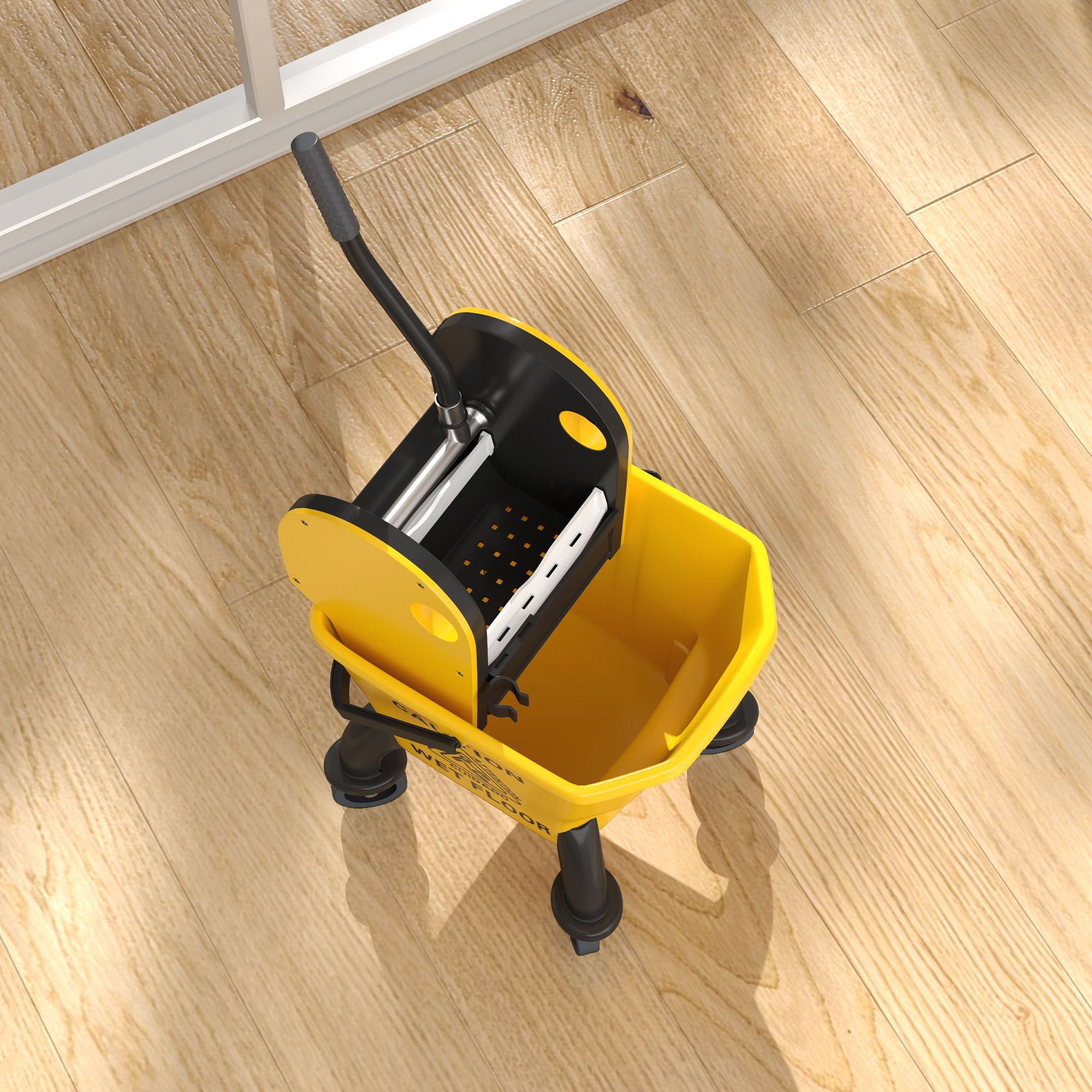 Mop Bucket with Wringer on Wheels for Floor Cleaning, 27.5 Quart Down Press Wringer with Handle and Mop, Yellow