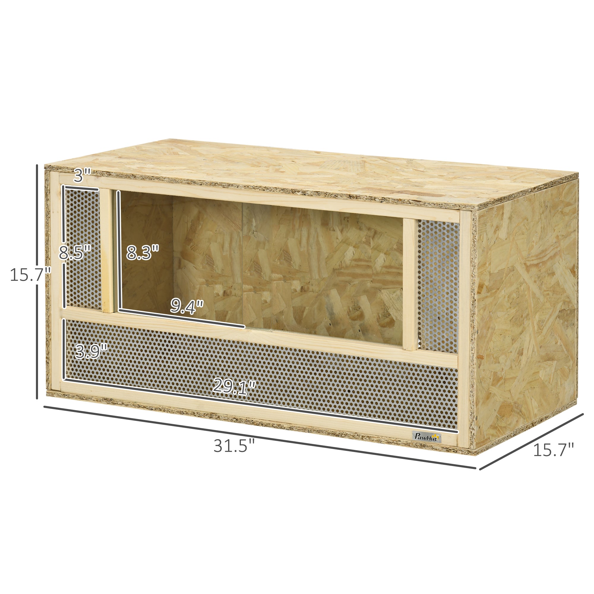 Wooden Reptile Terrarium with Sliding Door for Chameleon, Lizard, Snake, Frog, Turtle, 31.5" x 15.7" x 15.7" - Natural Wood - Image 3