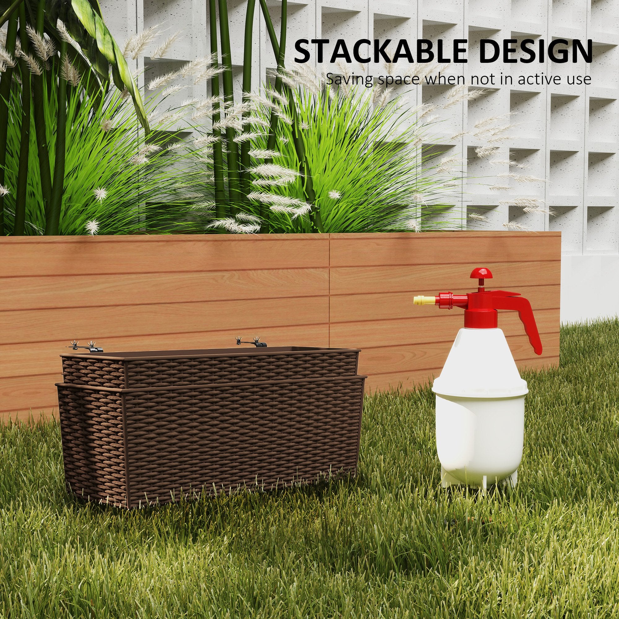 2 Pack 20 Inch Railing Flower Pots, Hanging Flower Pots with Hooks, Drainage Holes for Fence, Rattan Look, Brown - Brown - Image 5