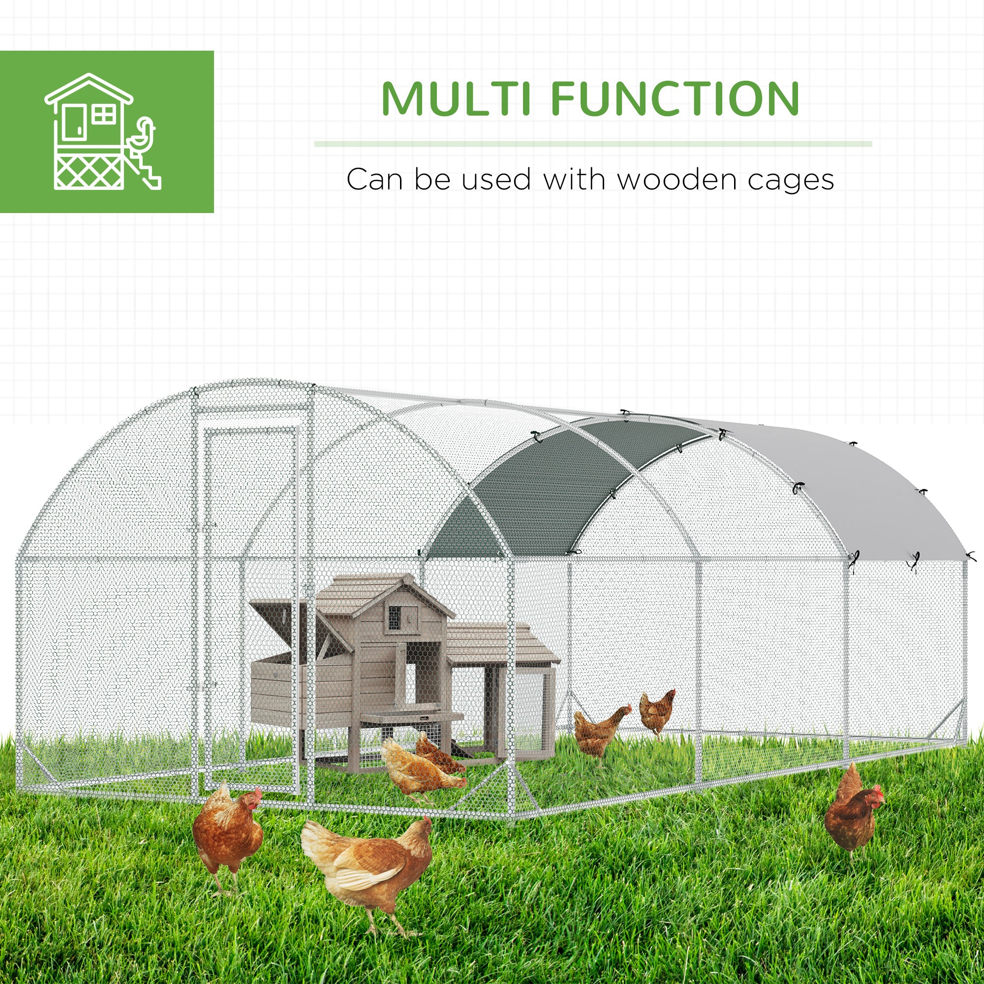 Large Chicken Coop Metal Chicken Run with Waterproof and Anti-UV Cover, Dome Shaped Walk-in Fence Cage Hen House for Outdoor and Yard Farm Use, 1" Tube Diameter, 9.2' x 18.7' x 6.5' - Silver - Image 5