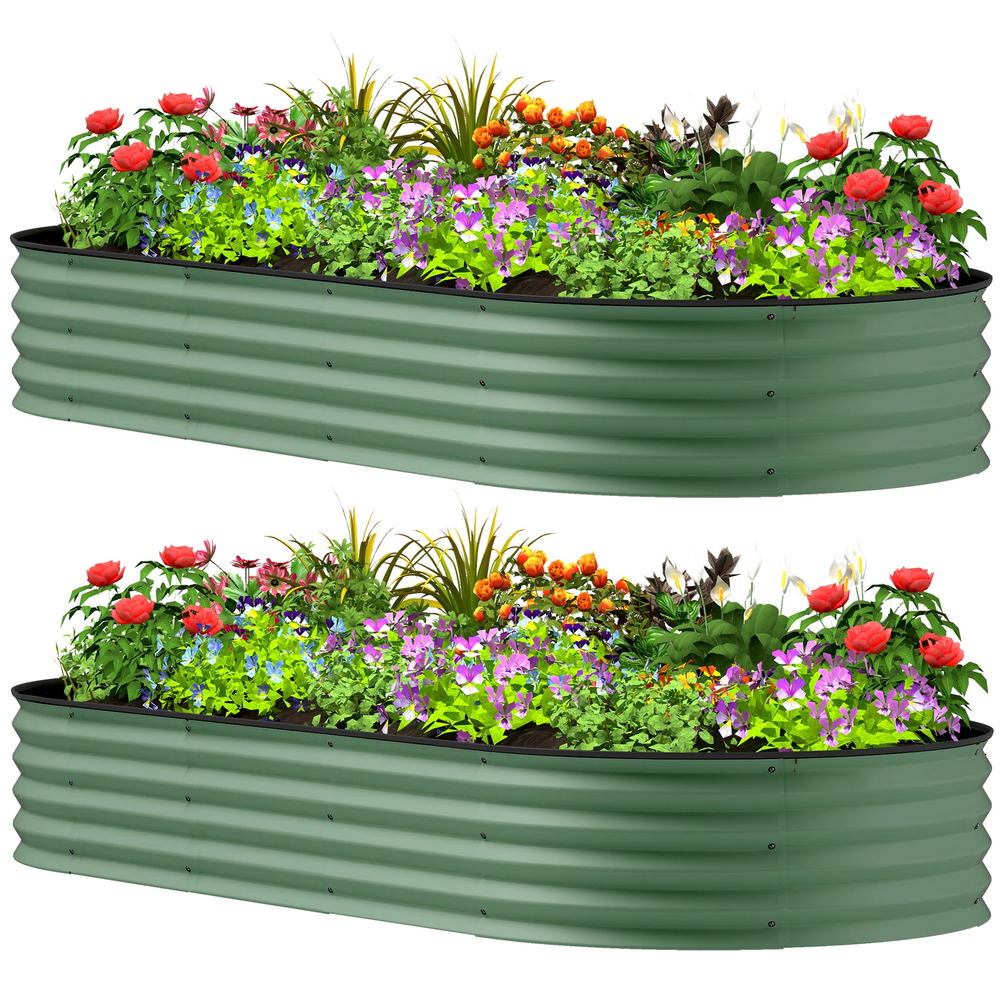 7' x 3' x 1' Raised Garden Bed Set, 2PCS Raised Beds for Gardening with Metal Plant Stakes, Green - Green