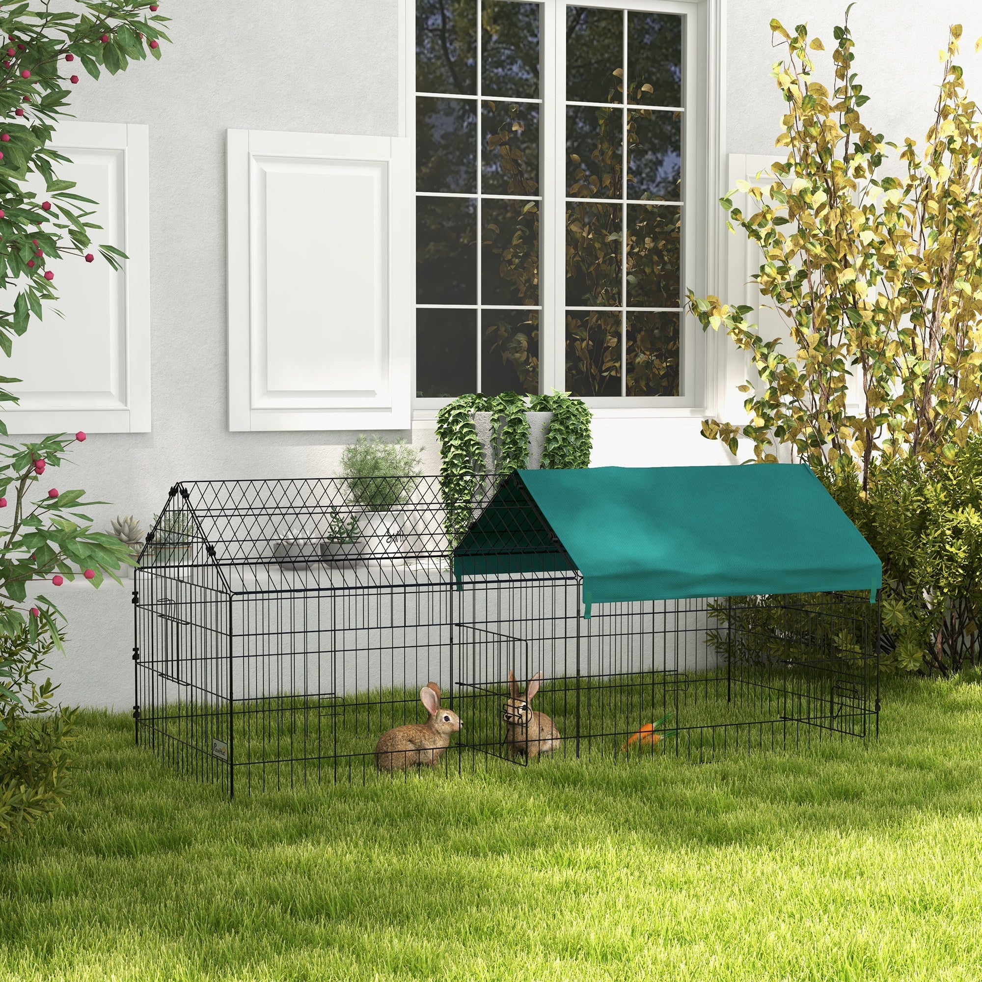 73" Small Animal Playpen with Roof for Rabbits, Chicken, Chinchillas - Green - Image 2