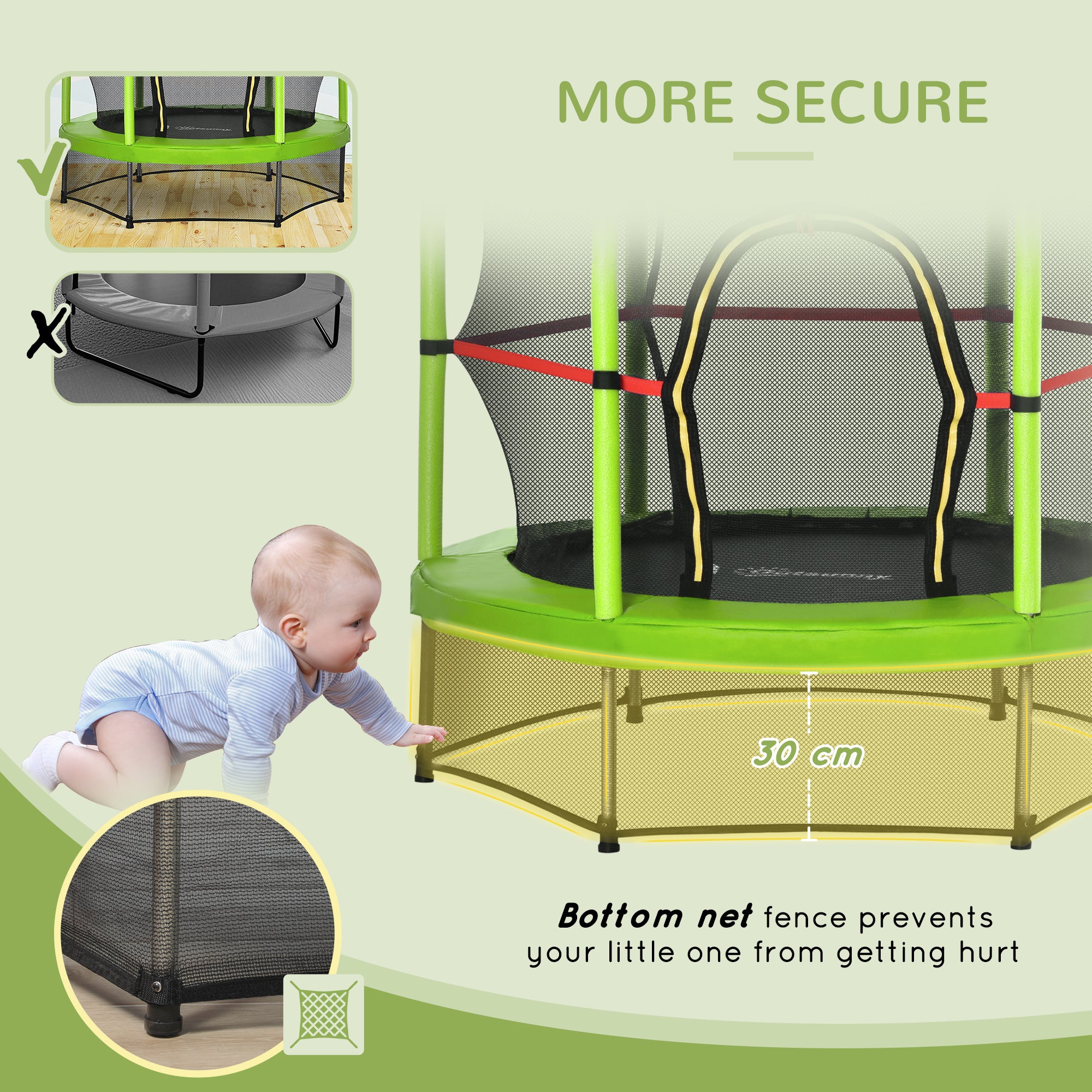 Φ5FT Kids Trampoline with Enclosure Net for Age 3 to 6 Years Green