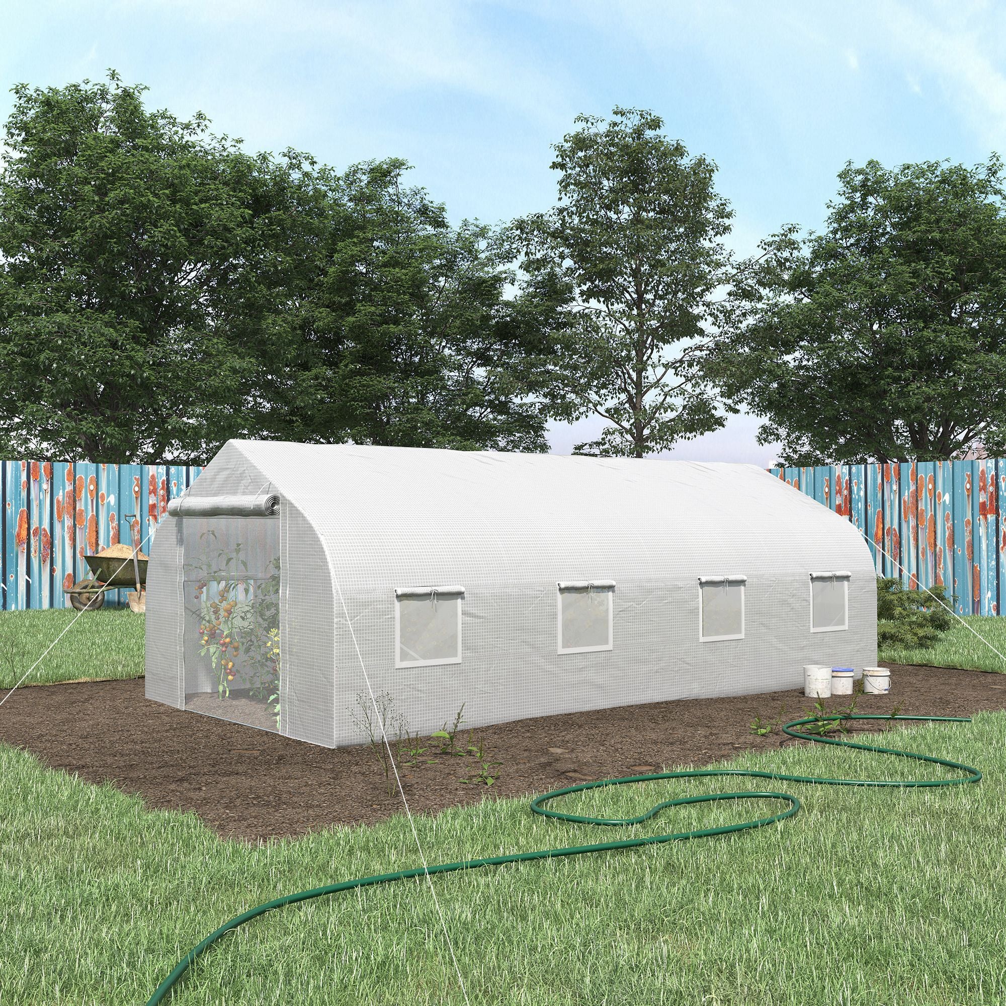 20' x 10' x 7' Walk-in Tunnel Greenhouse with Zippered Mesh Door & 8 Mesh Windows, Gardening Plant Hot House with Galvanized Steel Hoops, White - White - Image 2