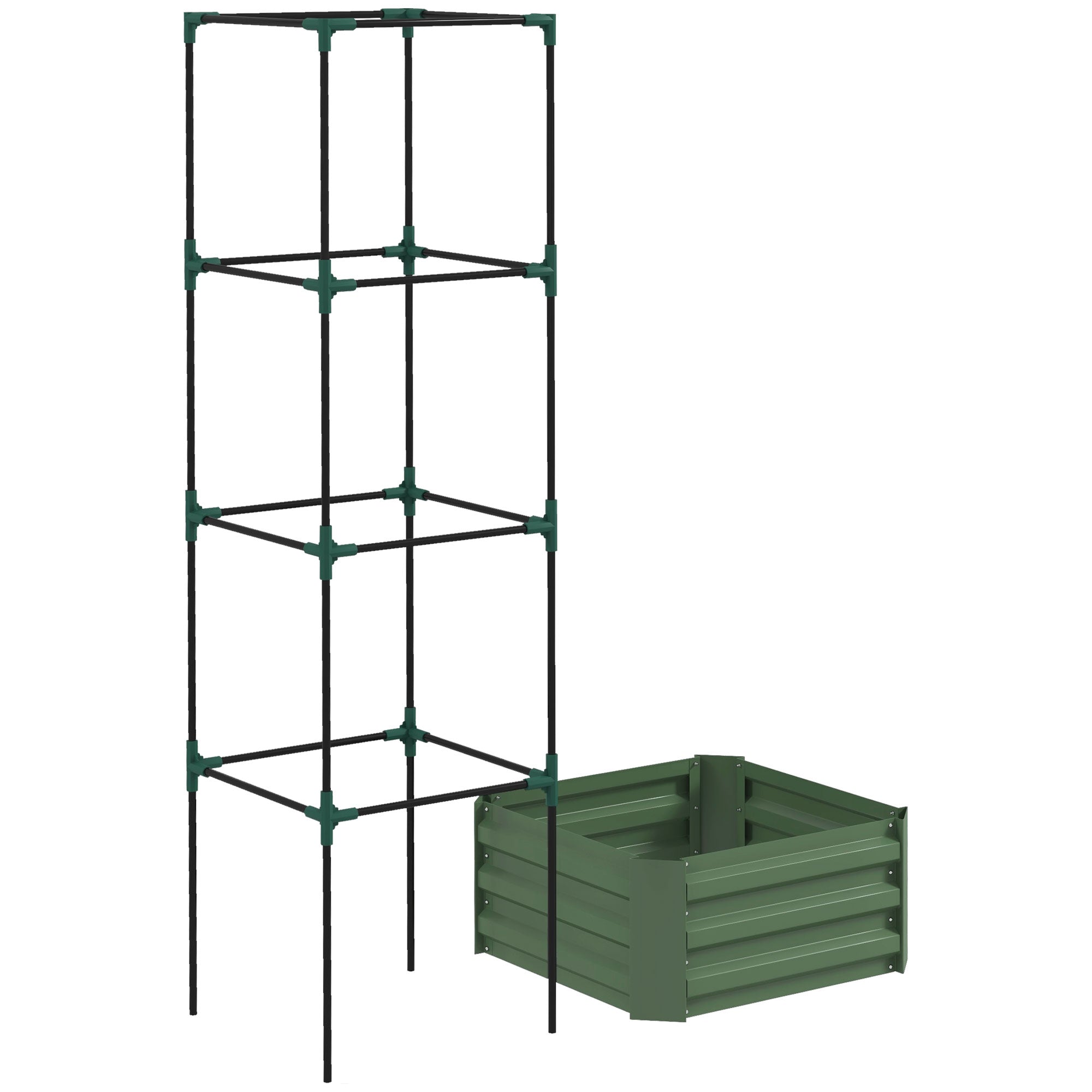 Galvanized Planter Box, 24" x 24" x 73.5" Raised Garden Bed with Tomato Cage for Climbing Vines, Green - Green - Image 8