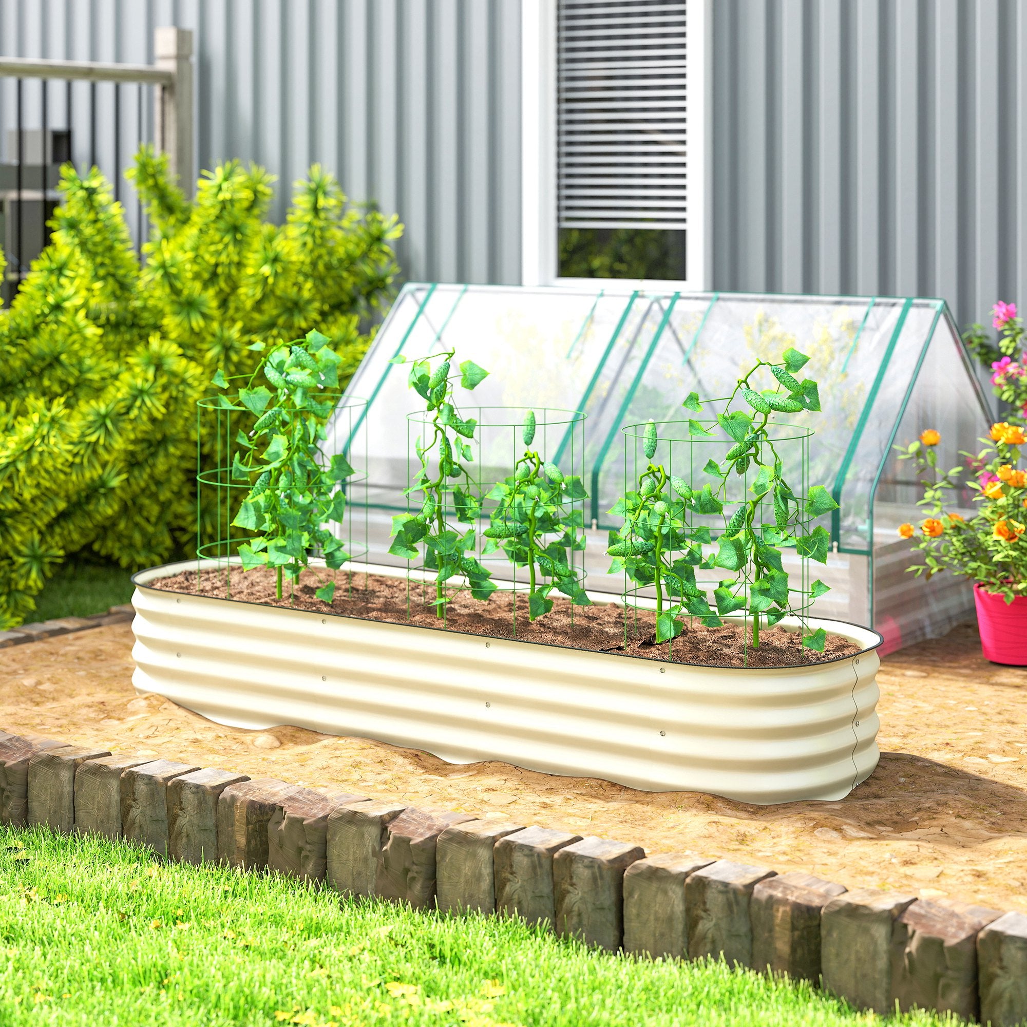 6.4' x 2' x 1' Galvanized Raised Garden Bed Kit, Metal Planter Box with Safety Edging, Cream - Cream White - Image 2
