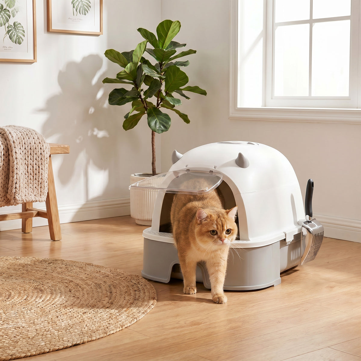 Stainless Steel Cat Litter Box Easy to Clean Kitty Litter Box with Slide-Out Tray Large Gray