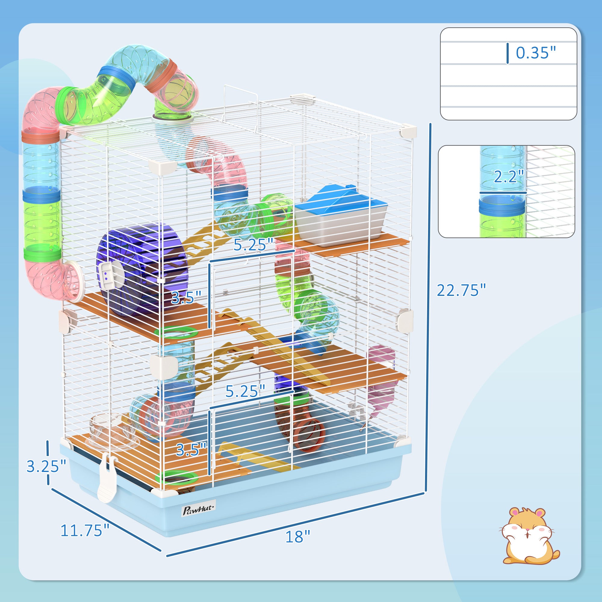 5 Tiers Hamster Cage Portable Animal Travel Carrier w/ Exercise Wheels Tube, Light Blue - Light Blue - Image 3