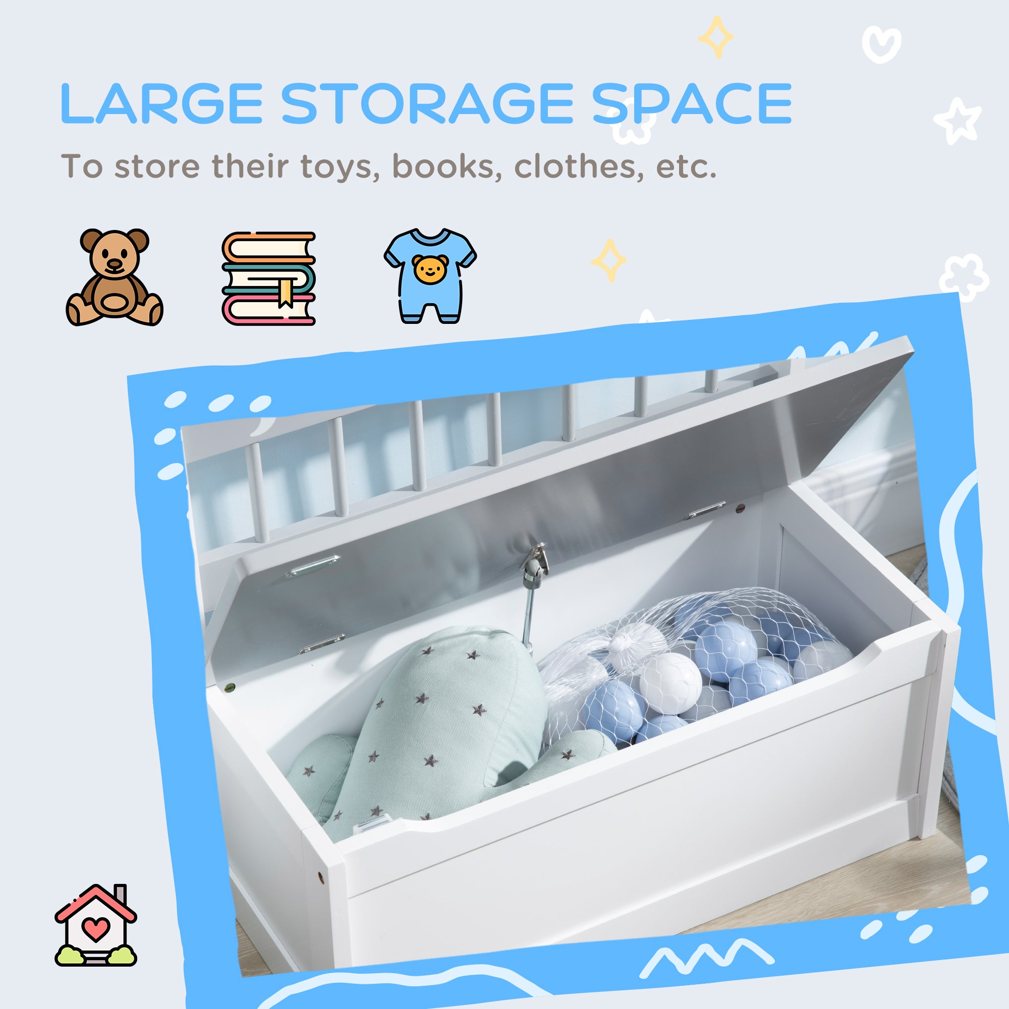 Toddler Toy Box Storage Bench with Large 27 Liter Interior, Kids Storage Bench Seat with Storage for Toddler Playroom Furniture, Kids Bedroom Furniture, Toy Organizer and Storage Bin, Gray