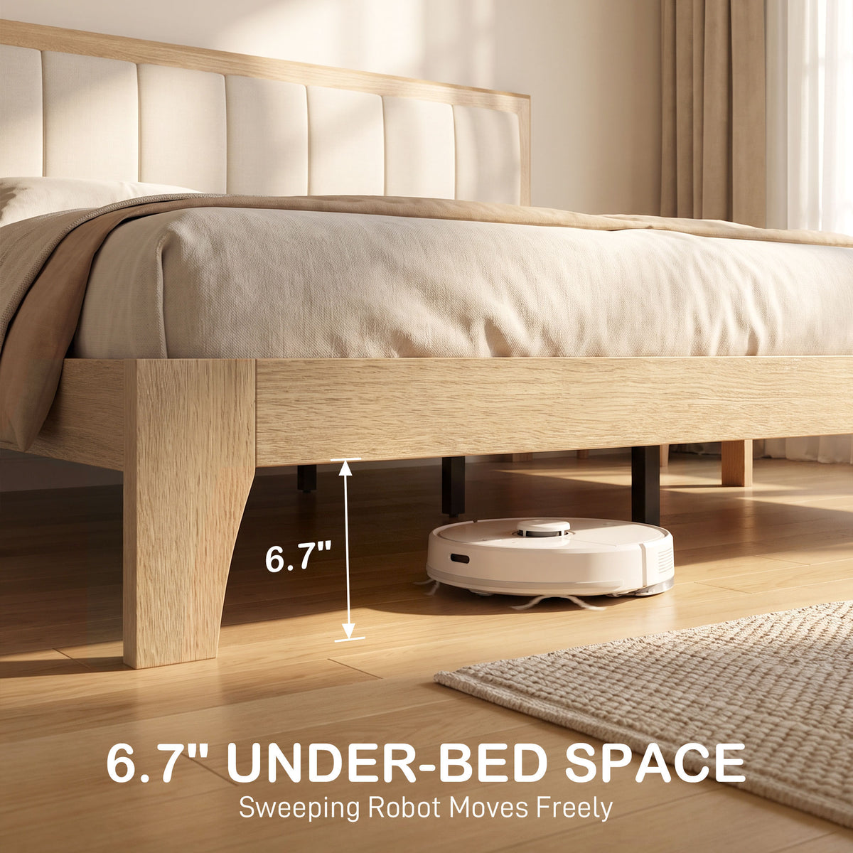 Full Bed Frame with Headboard Queen Size Platform Bed Frame with Wooden Slats No Box Spring Needed Easy Assembly Oak