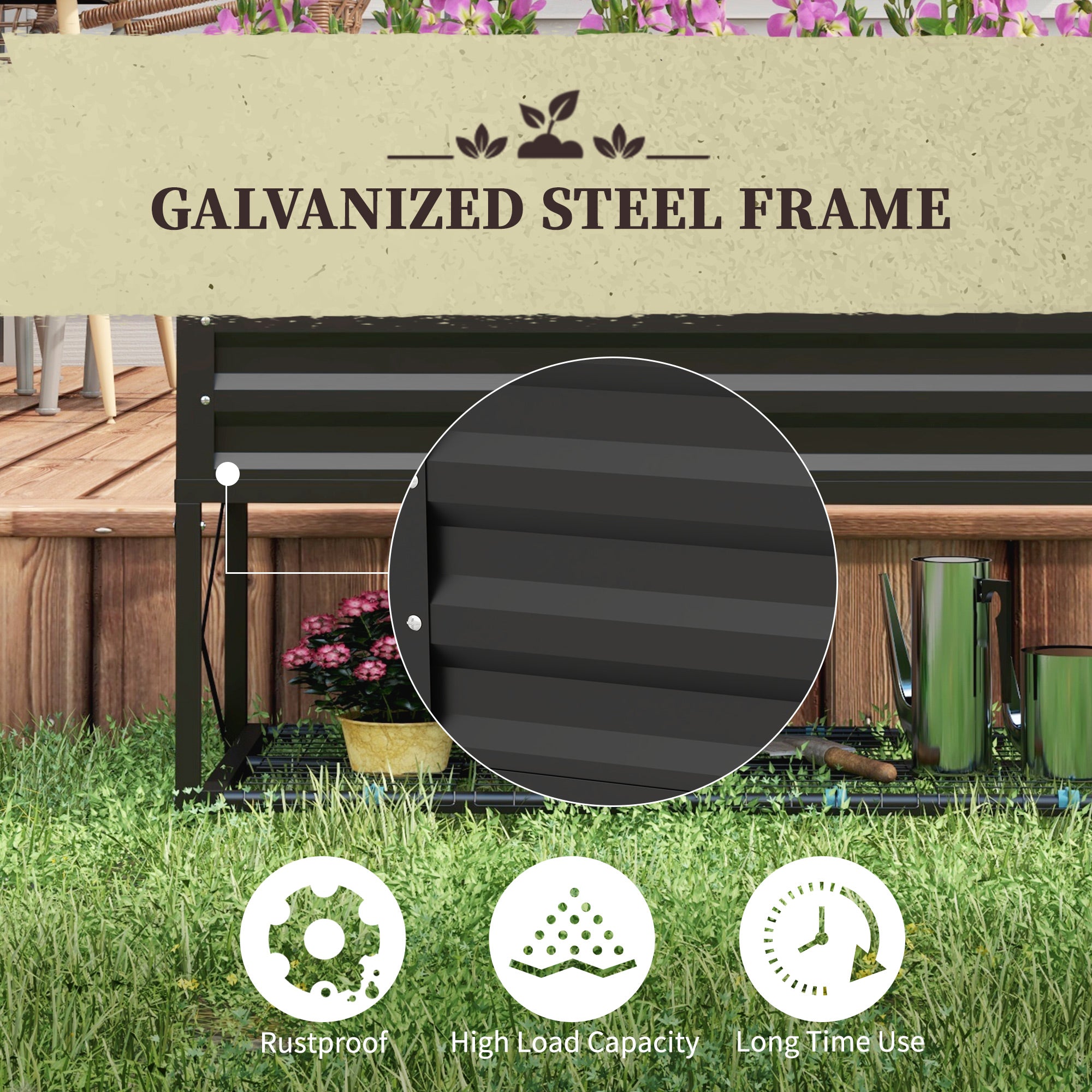 Galvanized Raised Garden Bed, Metal Planter Box with Legs, Storage Shelf and Bed Liner, Black - Black - Image 6