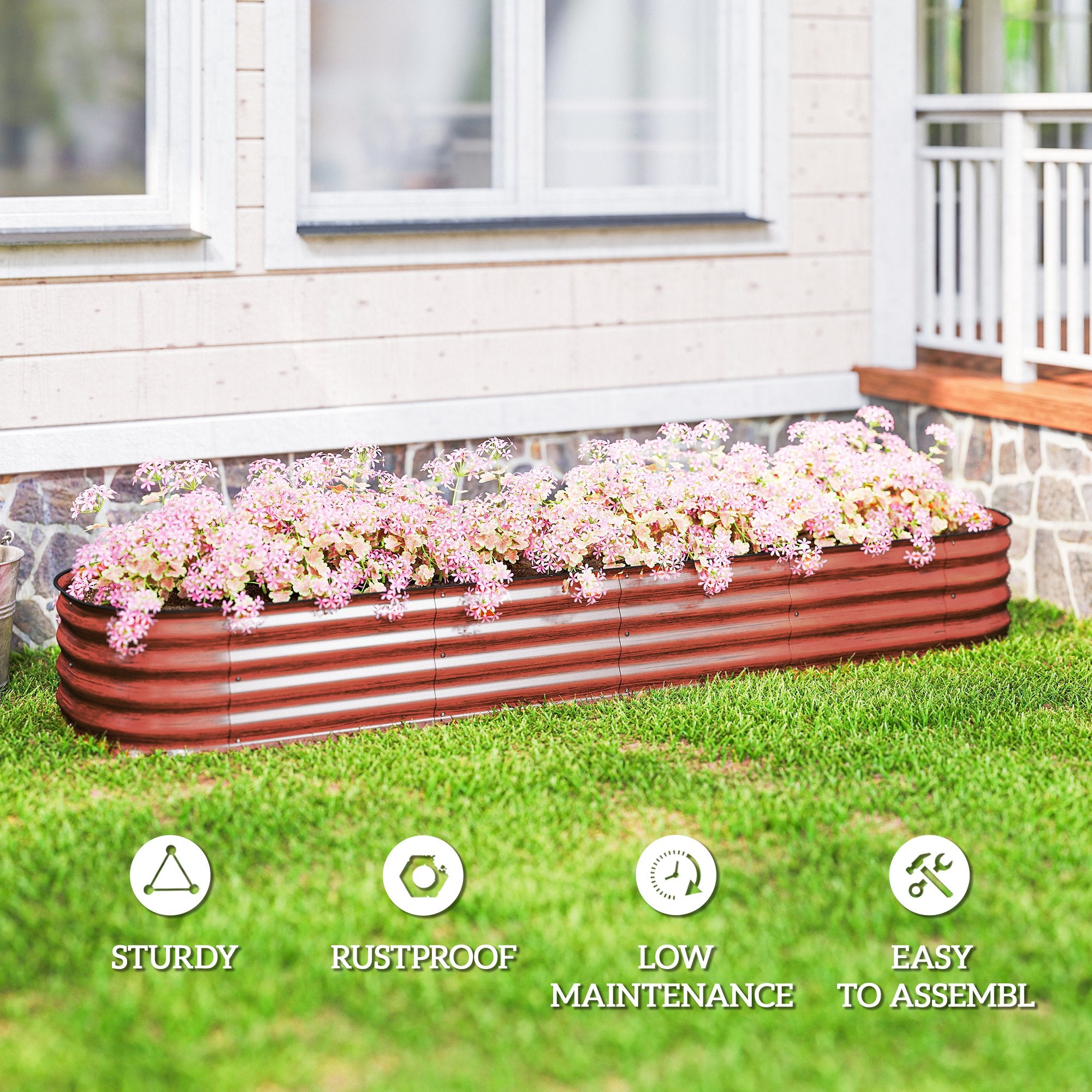 7.9' x 2' x 1' Galvanized Raised Garden Bed Kit, Metal Planter Box with Safety Edging, Brown - Brown - Image 7
