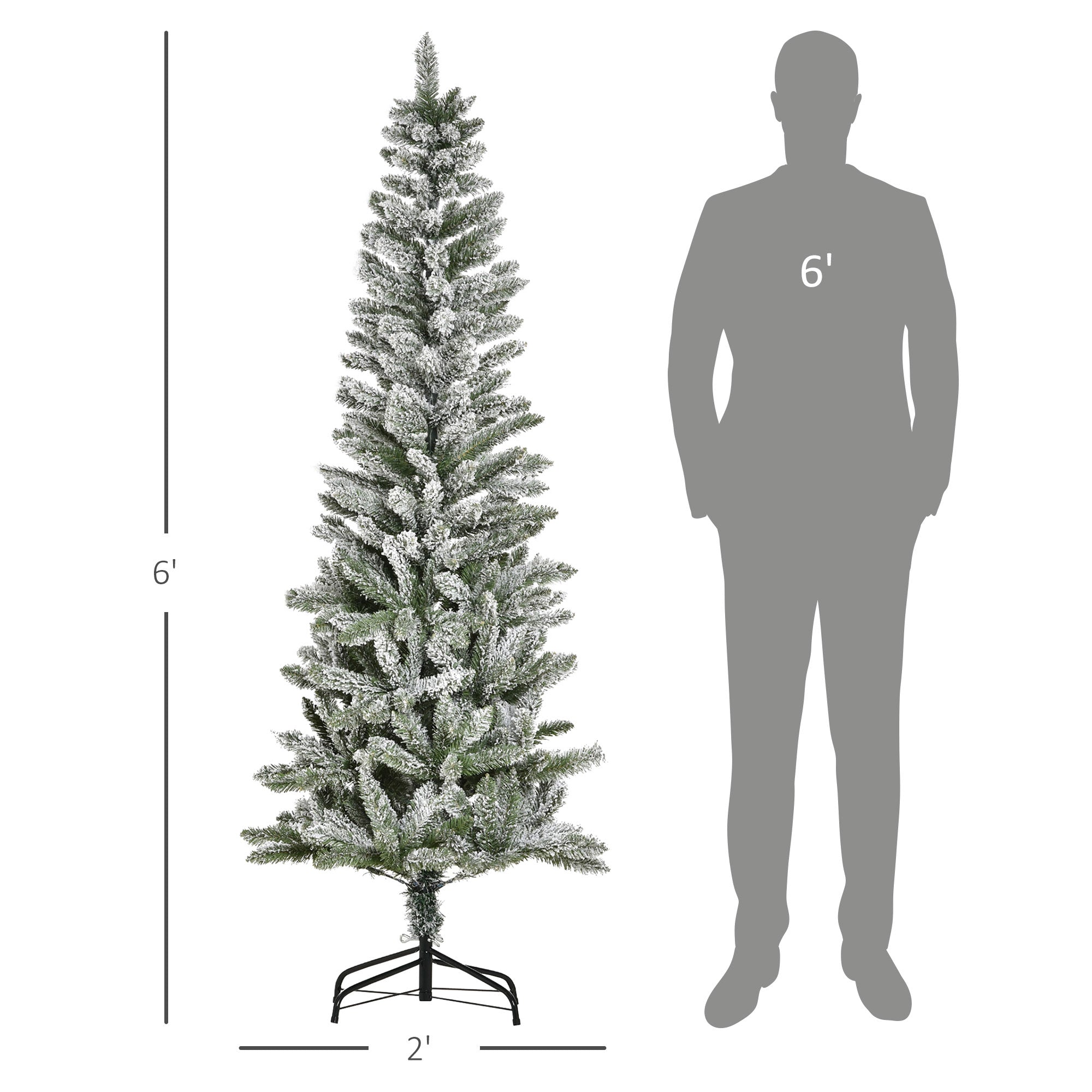 6ft Unlit Snow-Flocked Slim Pine Artificial Christmas Tree with Realistic Branches and 394 Tips