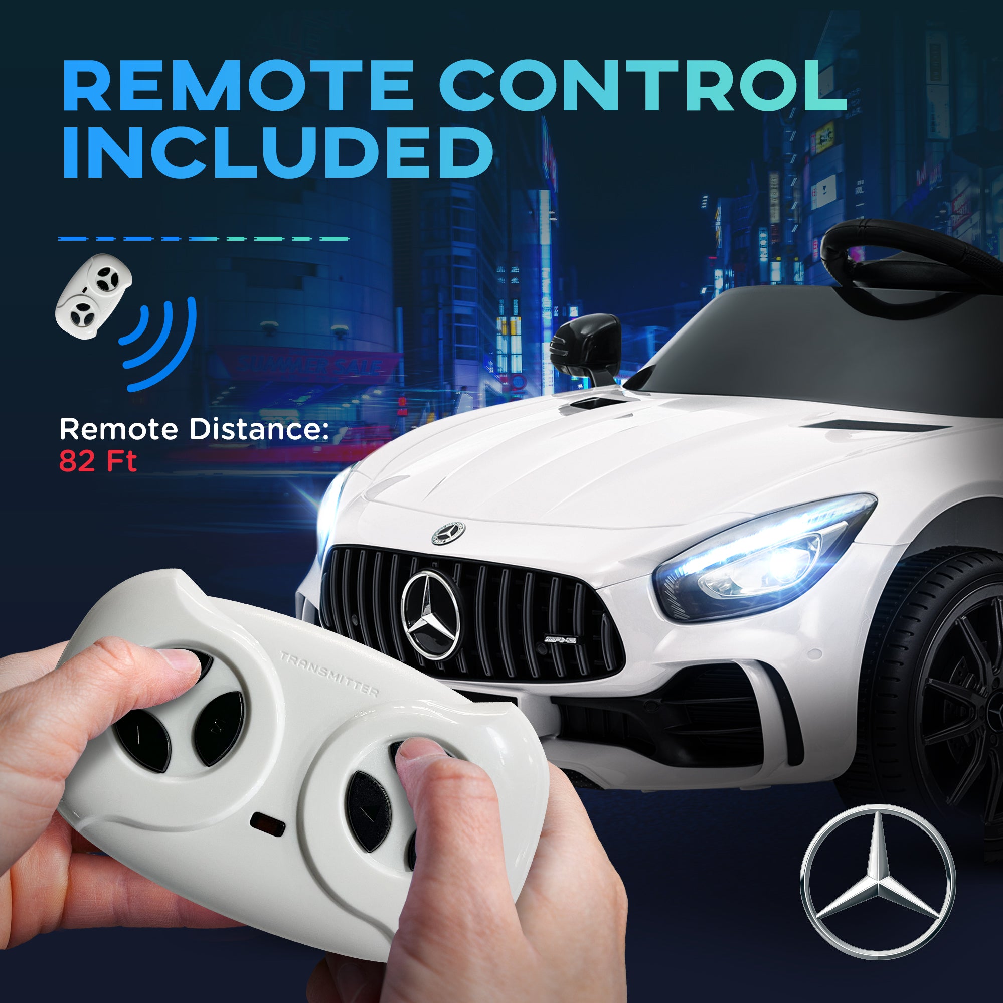 Mercedes-Benz AMG GTR Licensed 12V Battery Powered Kids Electric Car w/ Remote Control & Soft Start, White