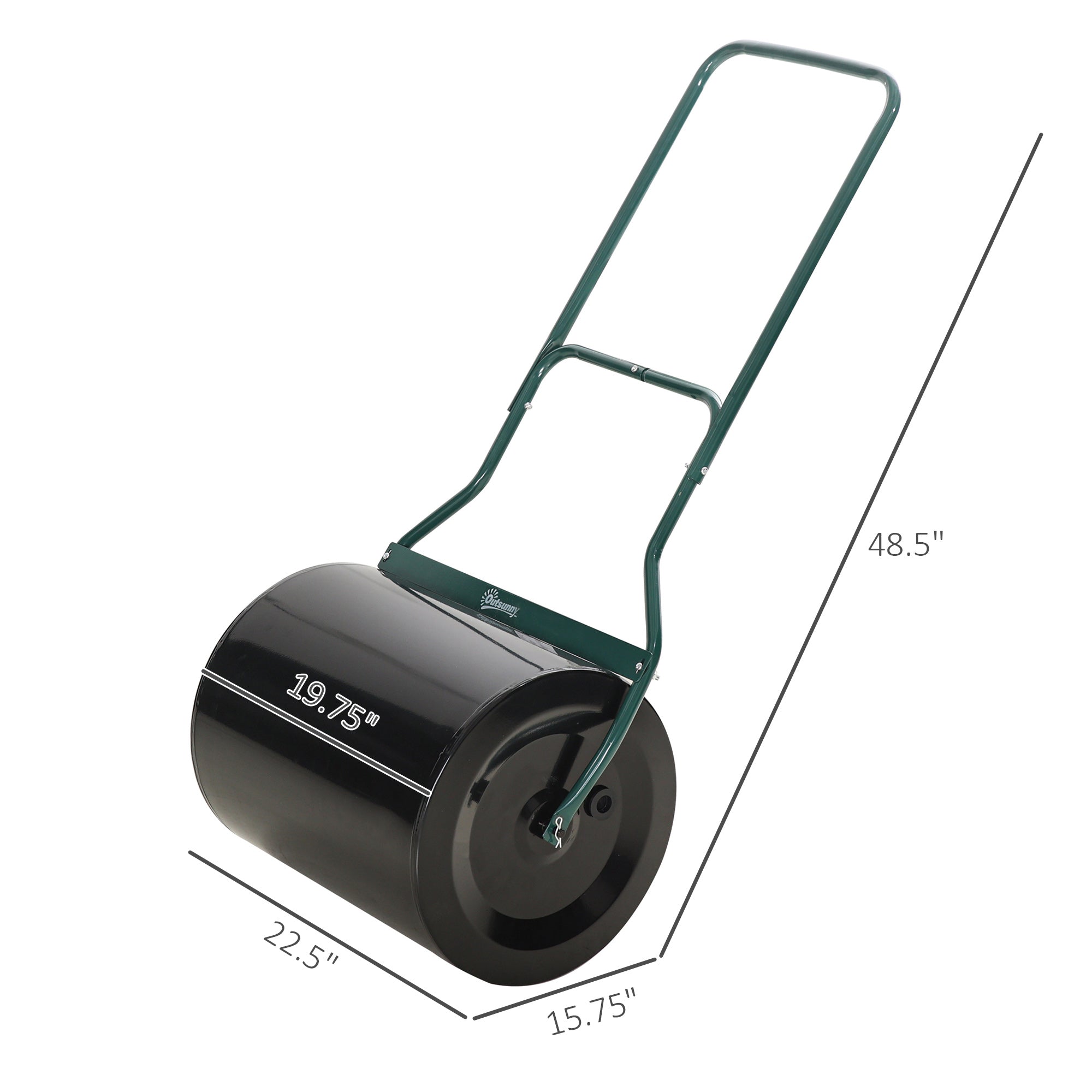 20-Inch Push/Tow Behind Lawn Roller Filled with 16 Gal Water or Sand, Perfect for Flattening Sod in the Garden - Green/Black - Image 3